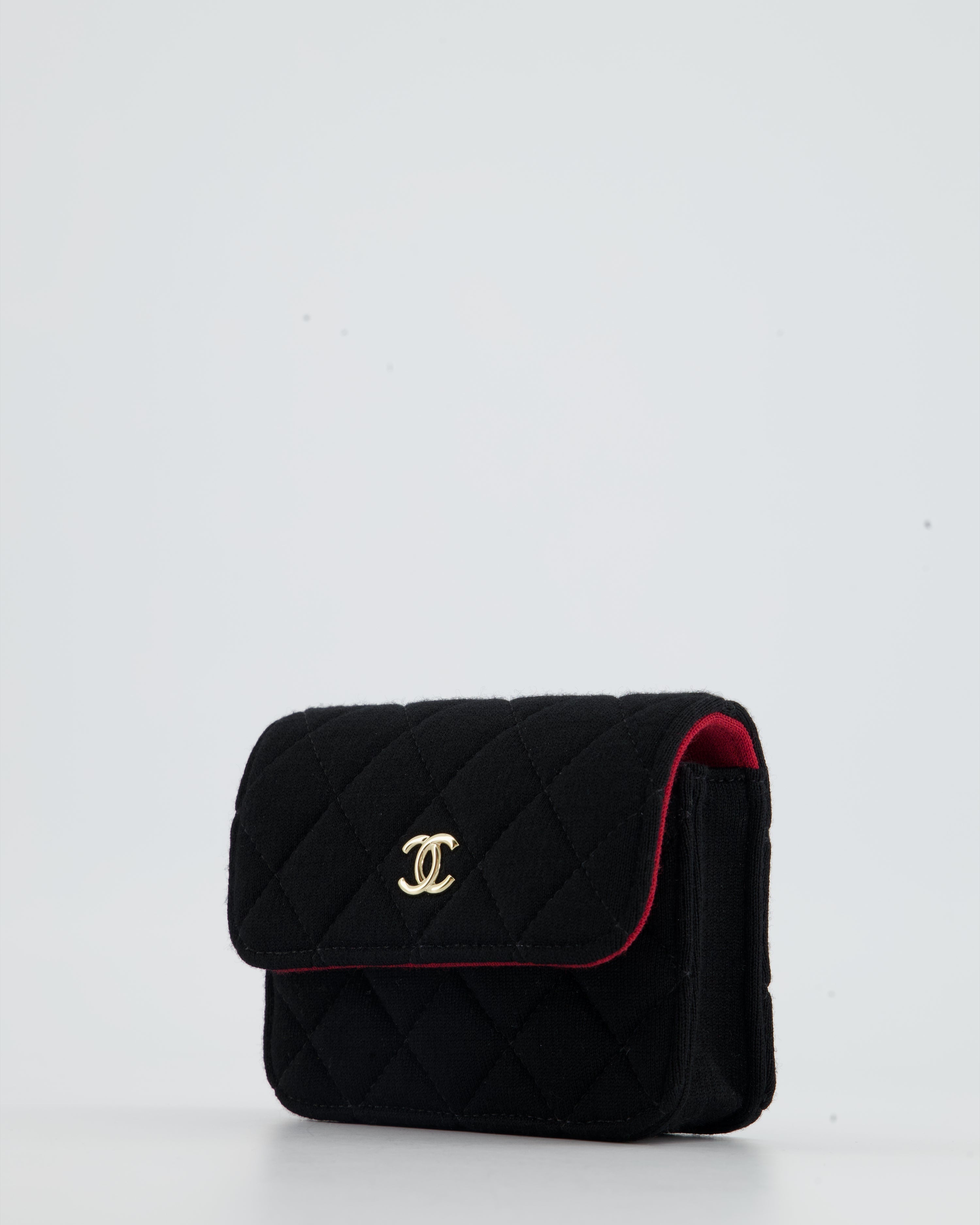 Chanel Ultra Mini Black Jersey Fabric Cross-Body Bag with Champagne Gold Hardware