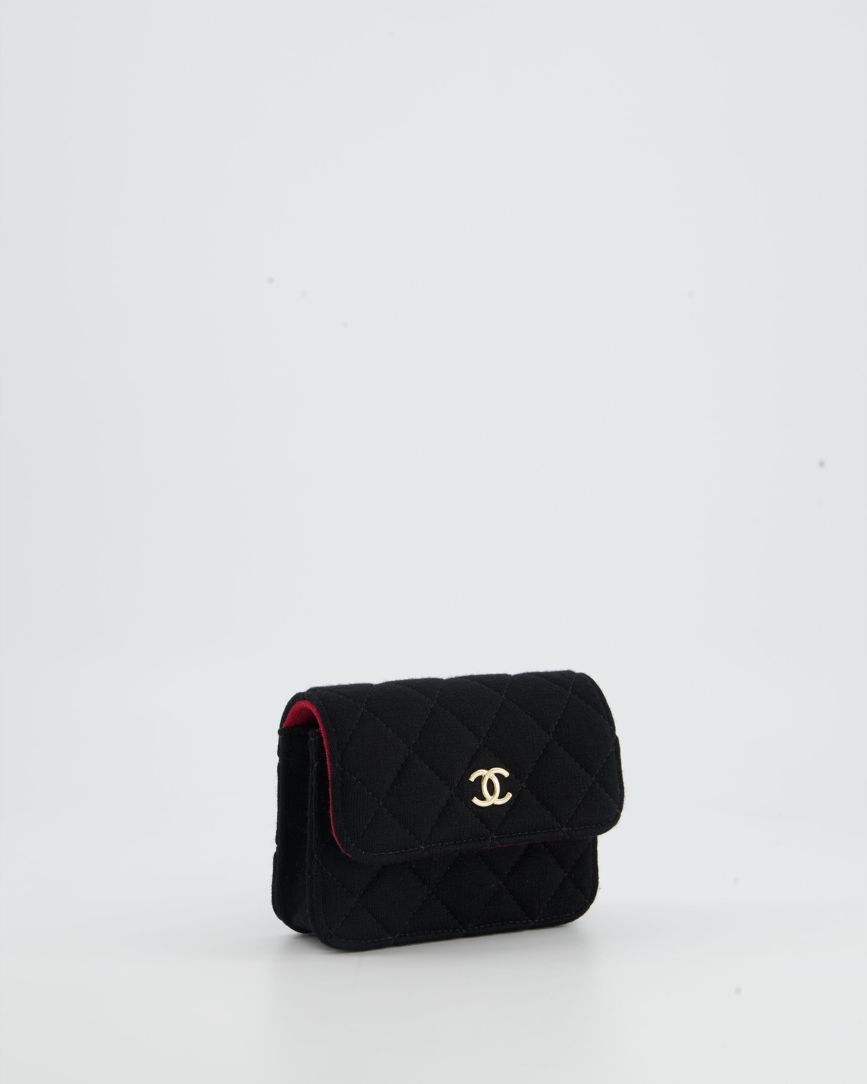 Chanel Ultra Mini Black Jersey Fabric Cross-Body Bag with Champagne Gold Hardware