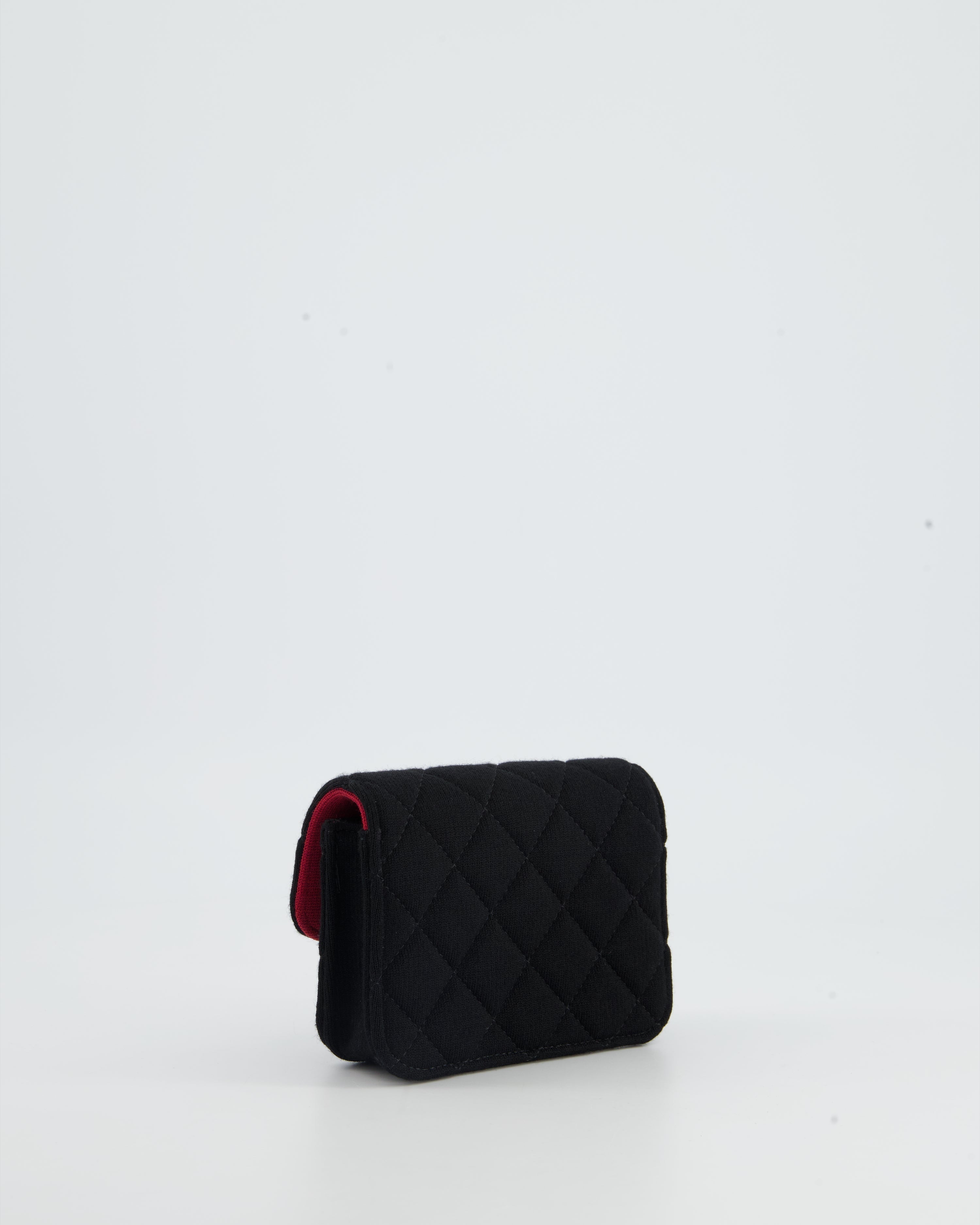 Chanel Ultra Mini Black Jersey Fabric Cross-Body Bag with Champagne Gold Hardware