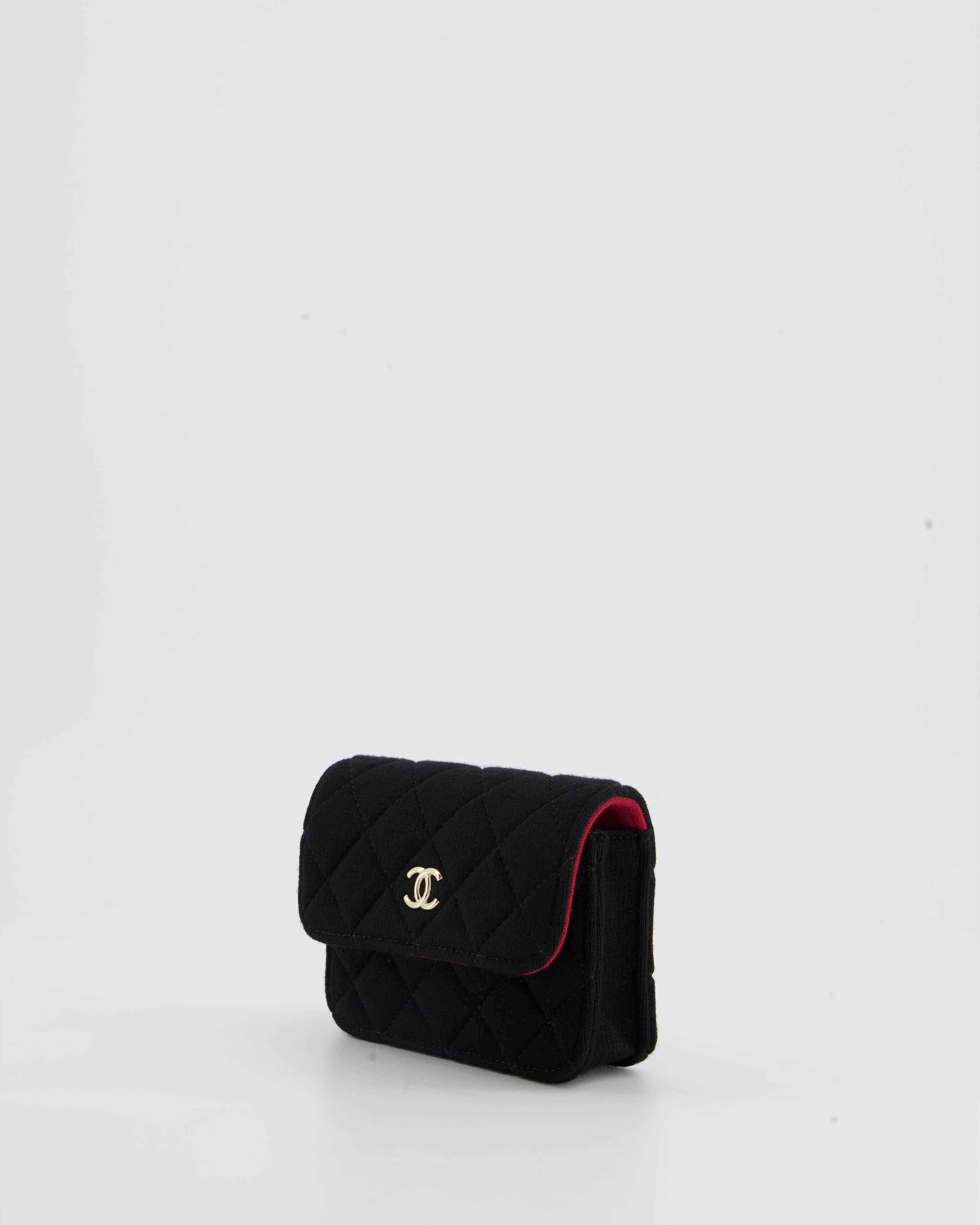 Chanel Ultra Mini Black Jersey Fabric Cross-Body Bag with Champagne Gold Hardware