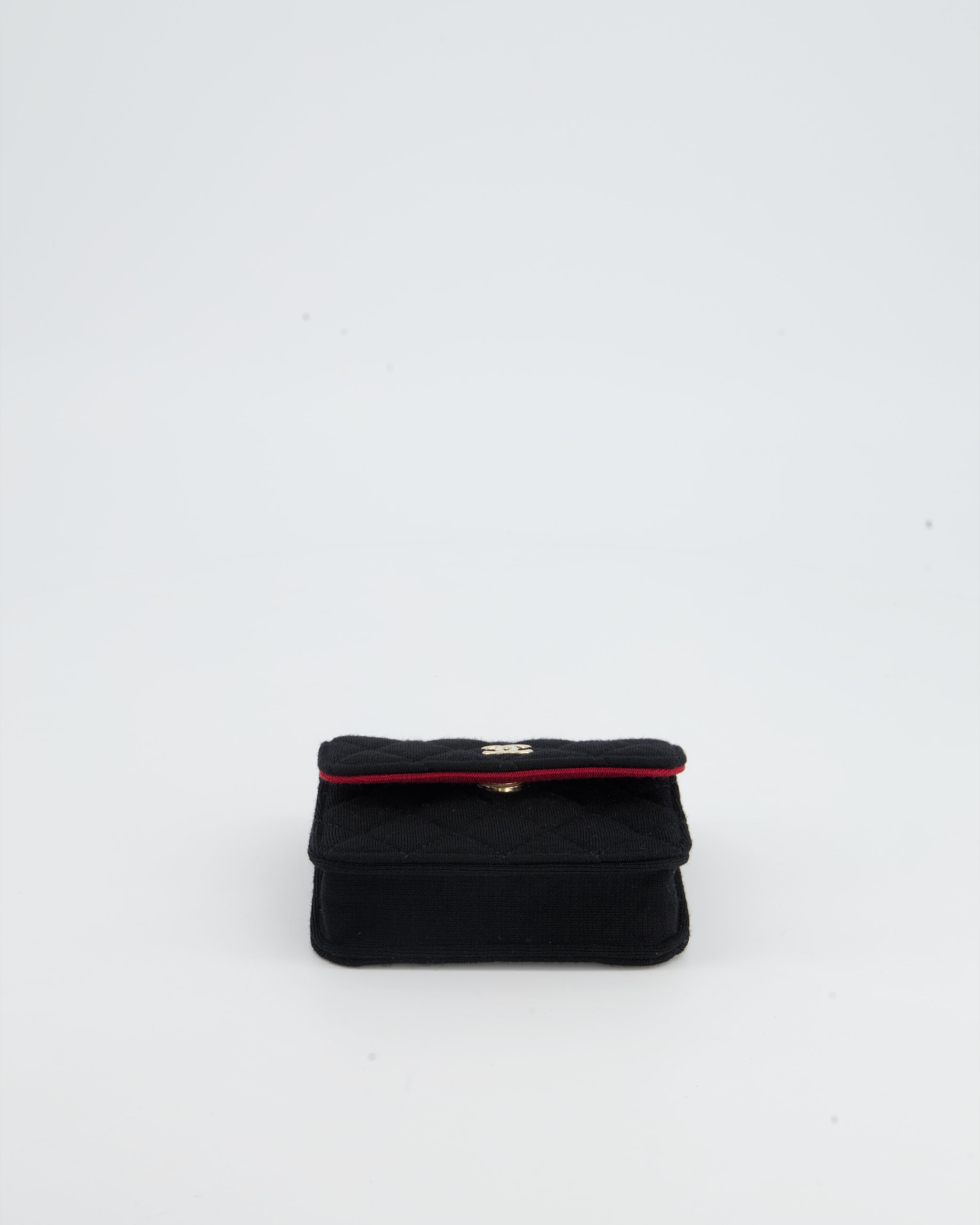 Chanel Ultra Mini Black Jersey Fabric Cross-Body Bag with Champagne Gold Hardware