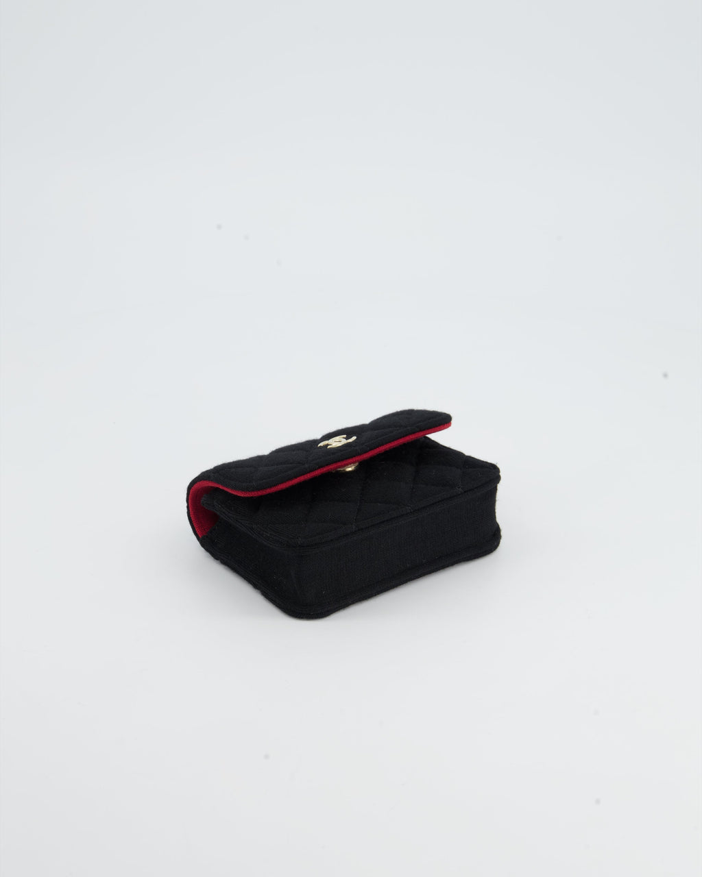 Chanel Ultra Mini Black Jersey Fabric Cross-Body Bag with Champagne Gold Hardware