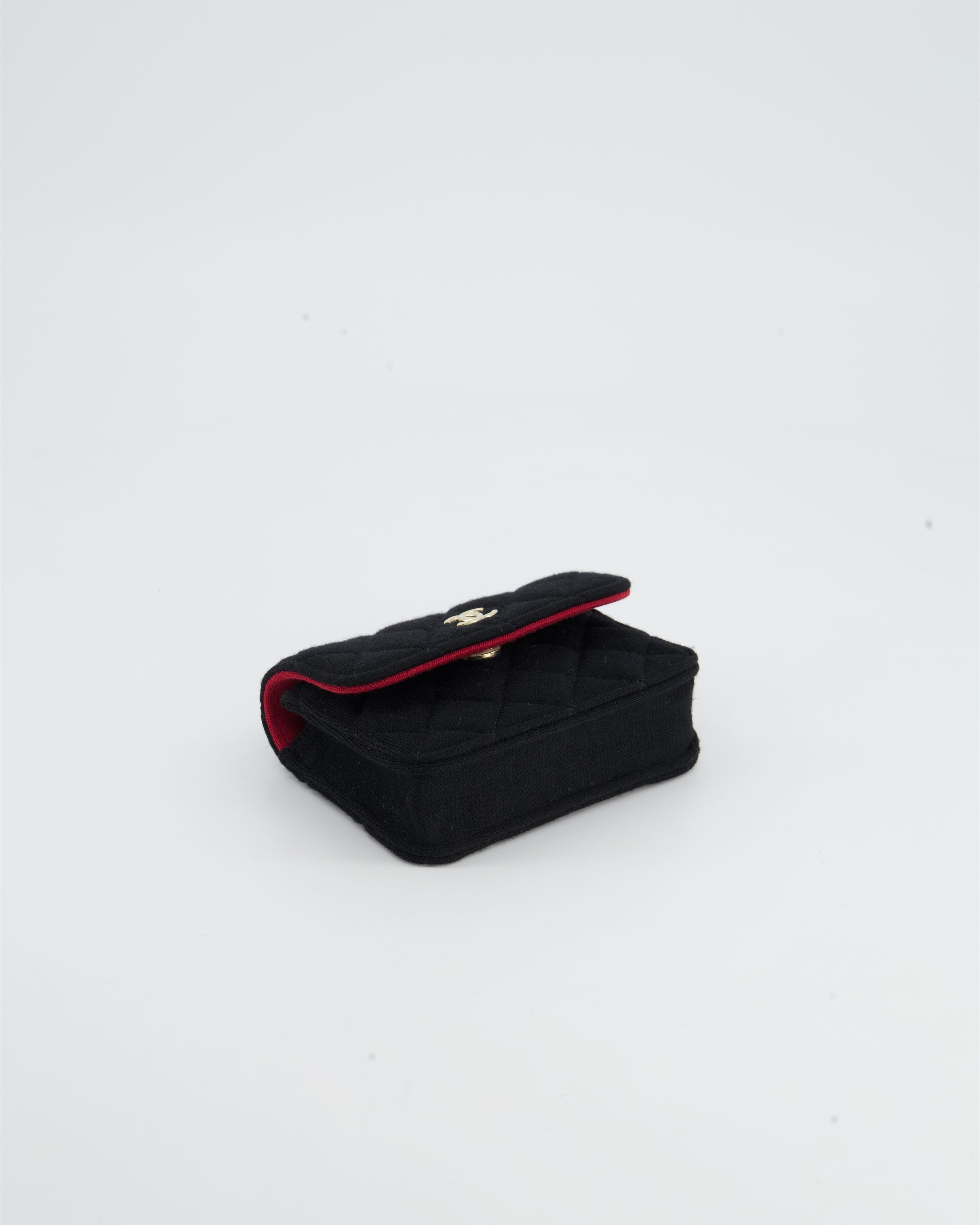 Chanel Ultra Mini Black Jersey Fabric Cross-Body Bag with Champagne Gold Hardware