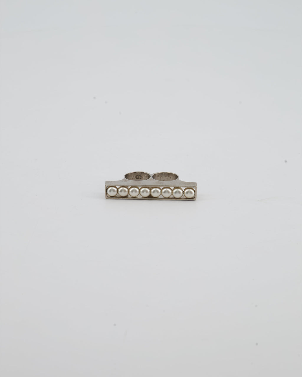 Chanel Double Pearl Ring with Silver Hardware