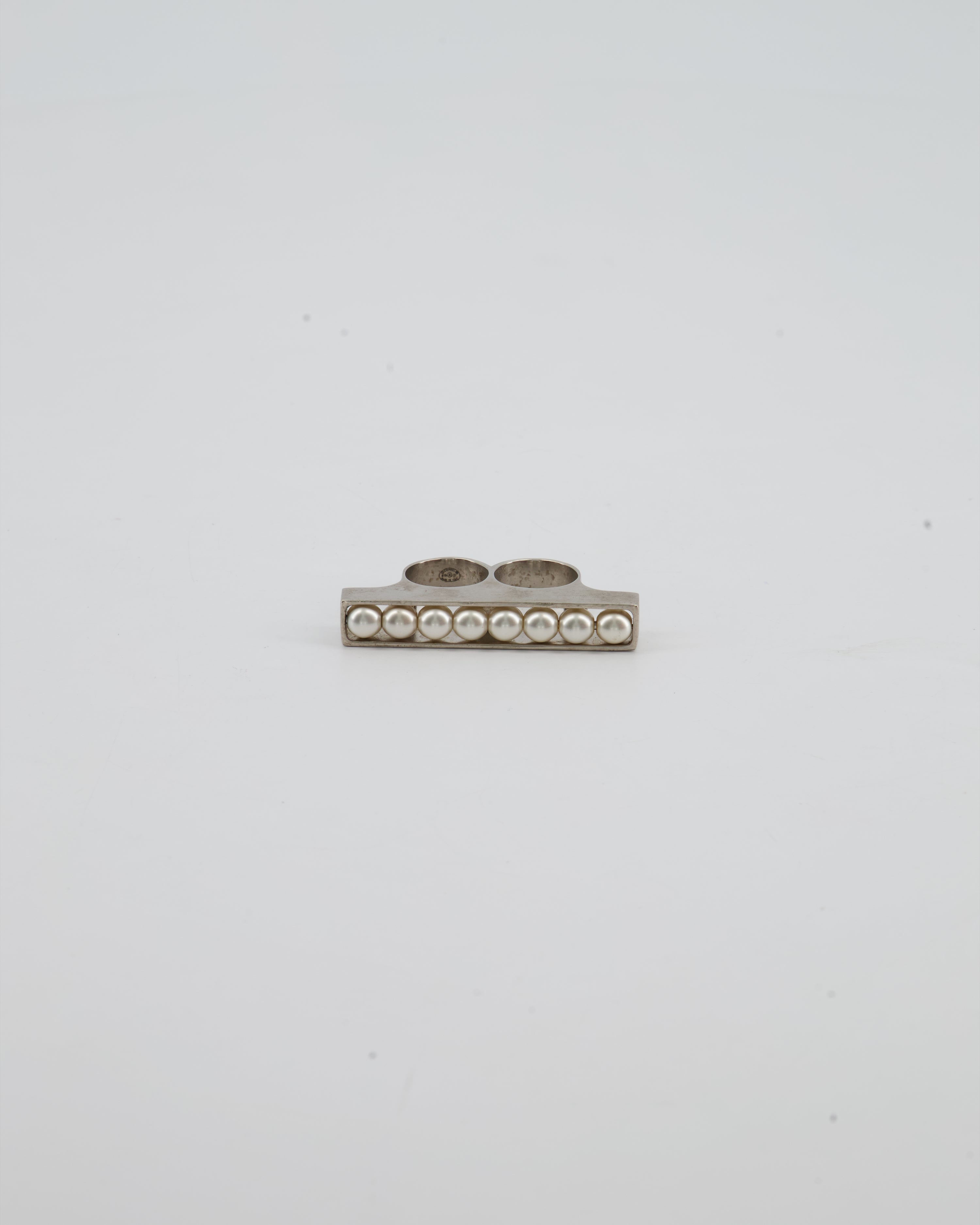 Chanel Double Pearl Ring with Silver Hardware