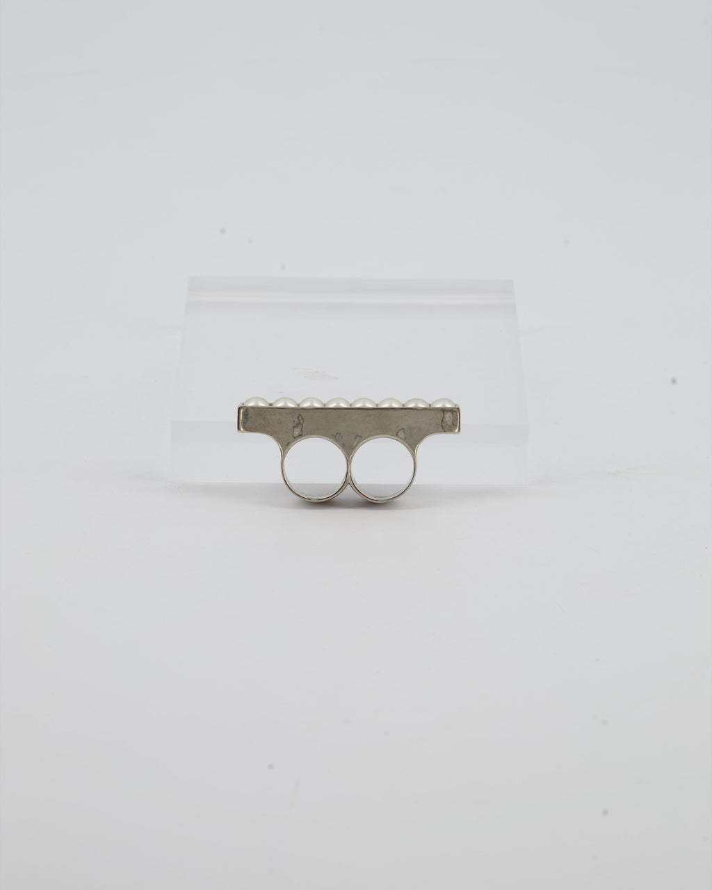 Chanel Double Pearl Ring with Silver Hardware
