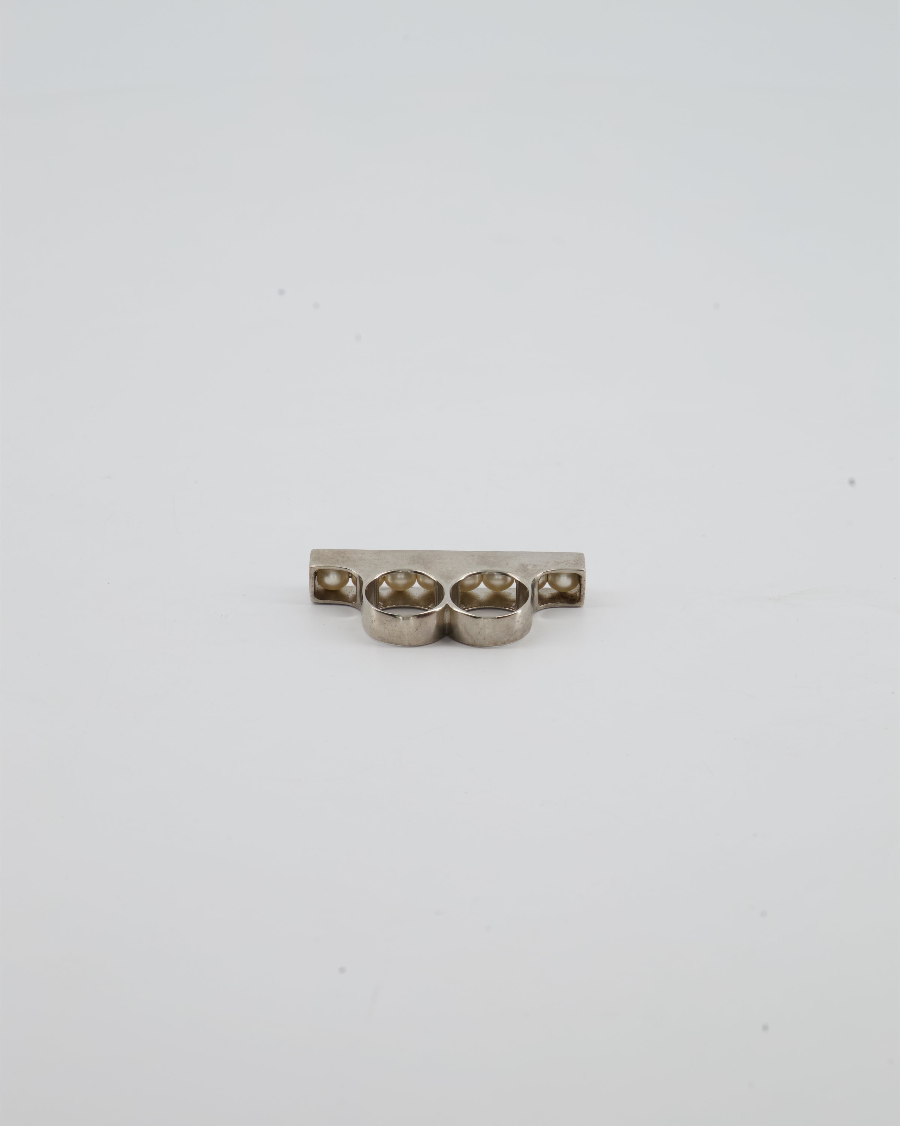 Chanel Double Pearl Ring with Silver Hardware