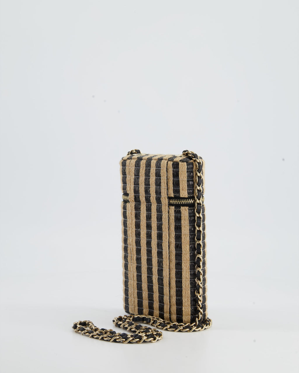Chanel Raffia Vanity 21P Beige and Black Cross-Body Bag with Champagne Gold Hardware