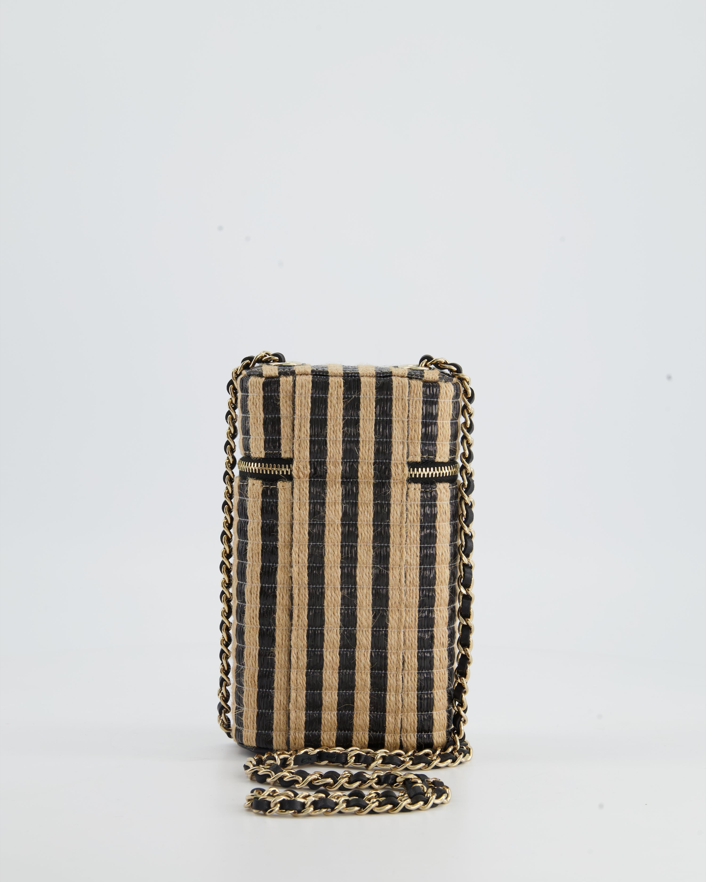 Chanel Raffia Vanity 21P Beige and Black Cross-Body Bag with Champagne Gold Hardware