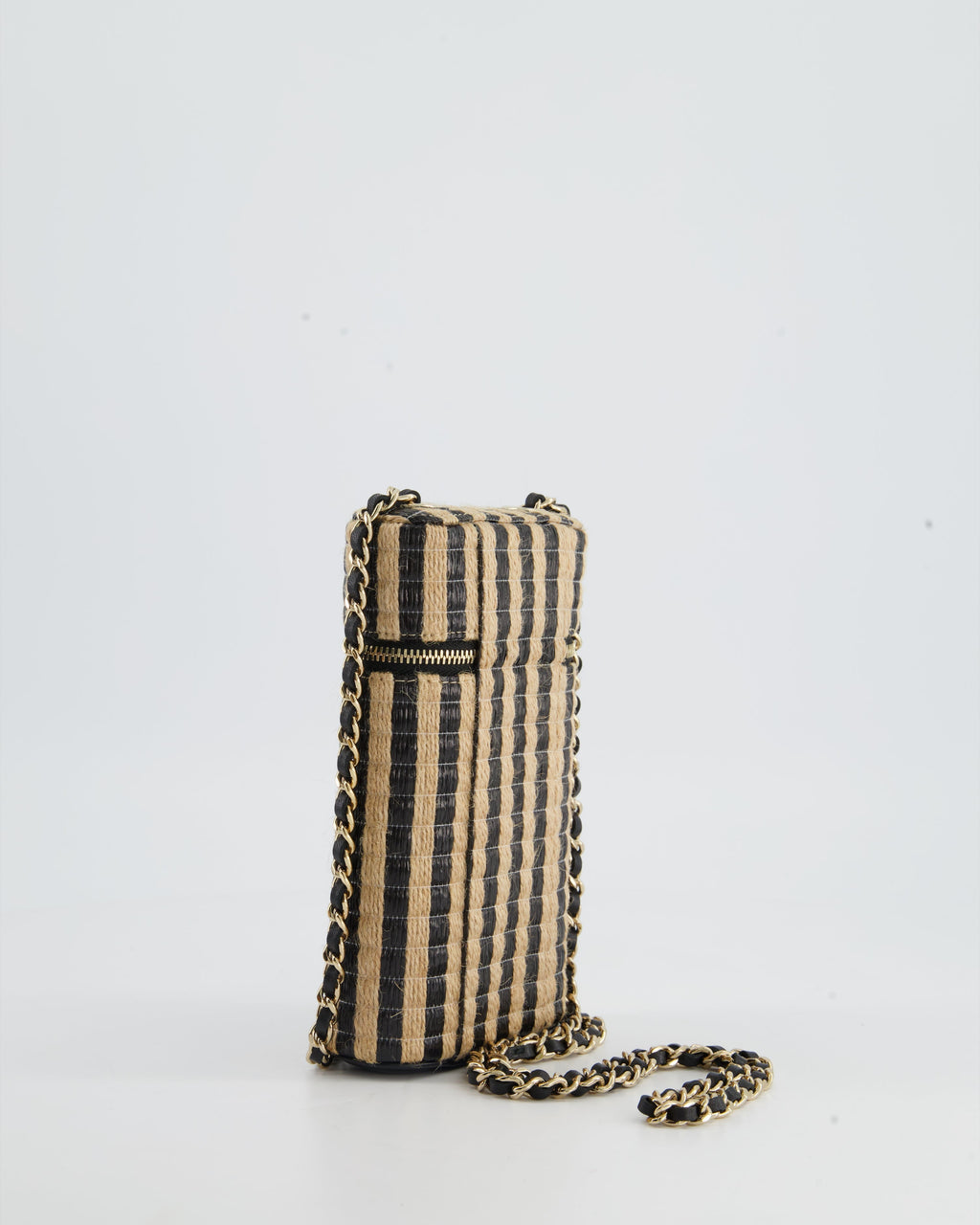 Chanel Raffia Vanity 21P Beige and Black Cross-Body Bag with Champagne Gold Hardware