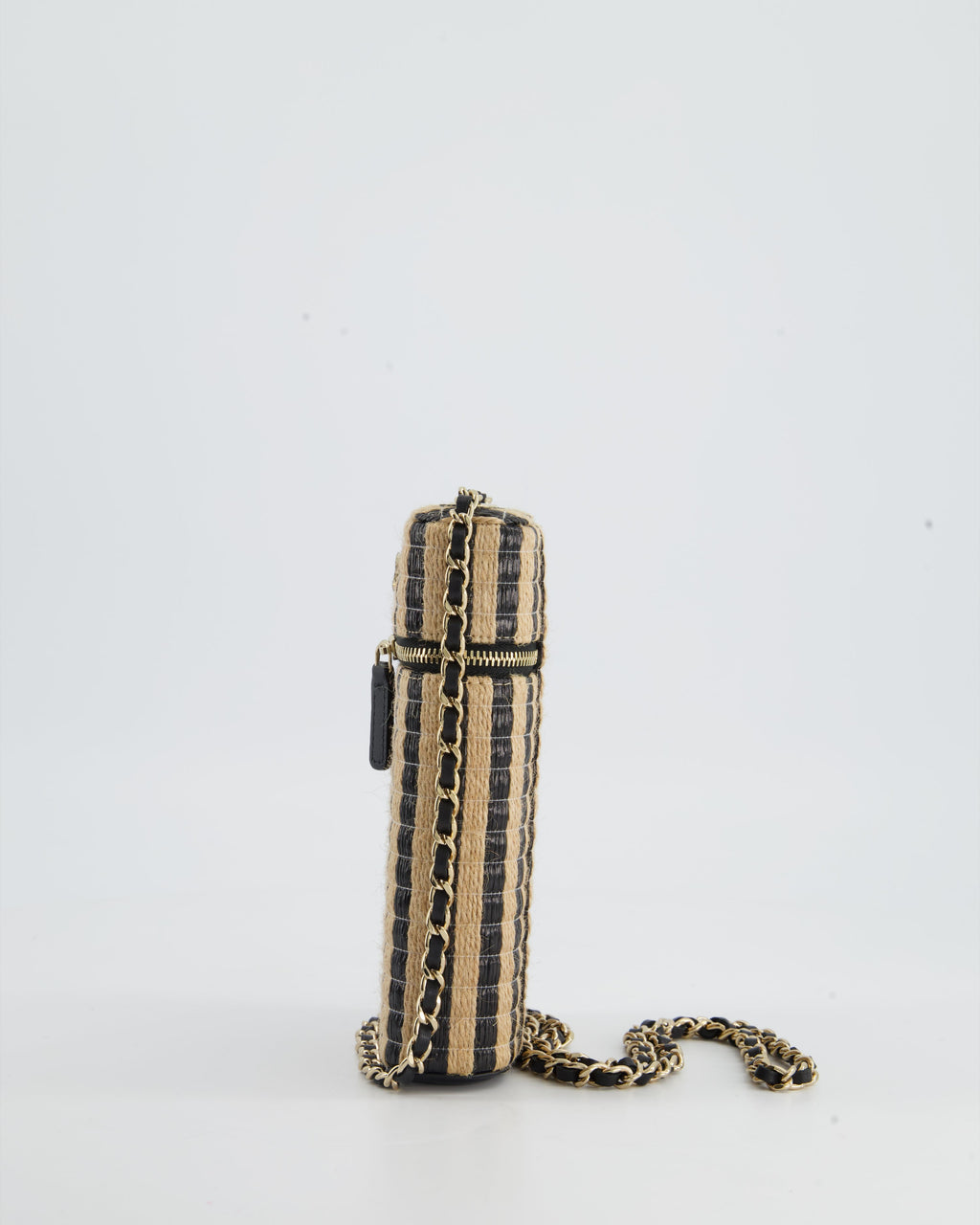 Chanel Raffia Vanity 21P Beige and Black Cross-Body Bag with Champagne Gold Hardware
