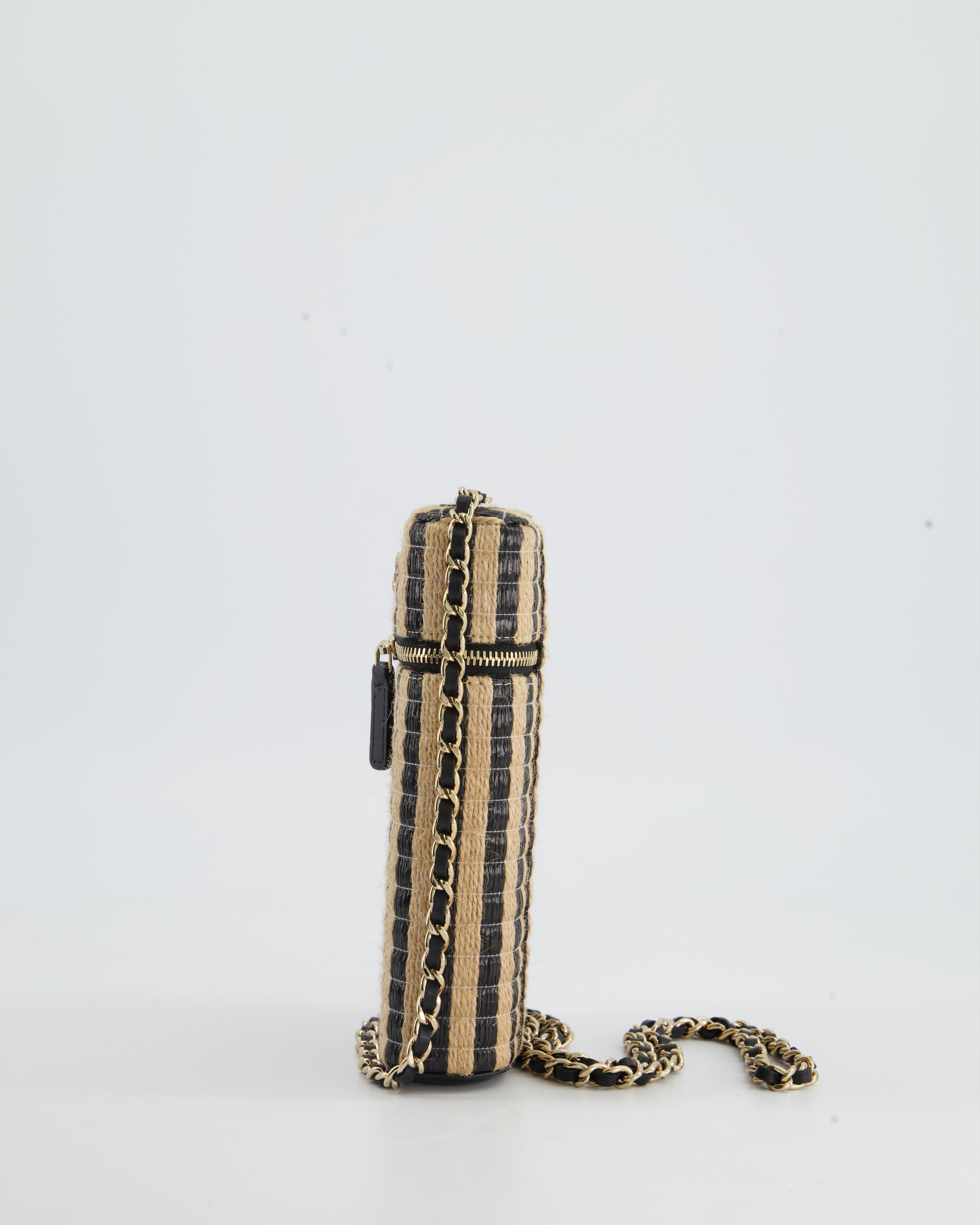 Chanel Raffia Vanity 21P Beige and Black Cross-Body Bag with Champagne Gold Hardware