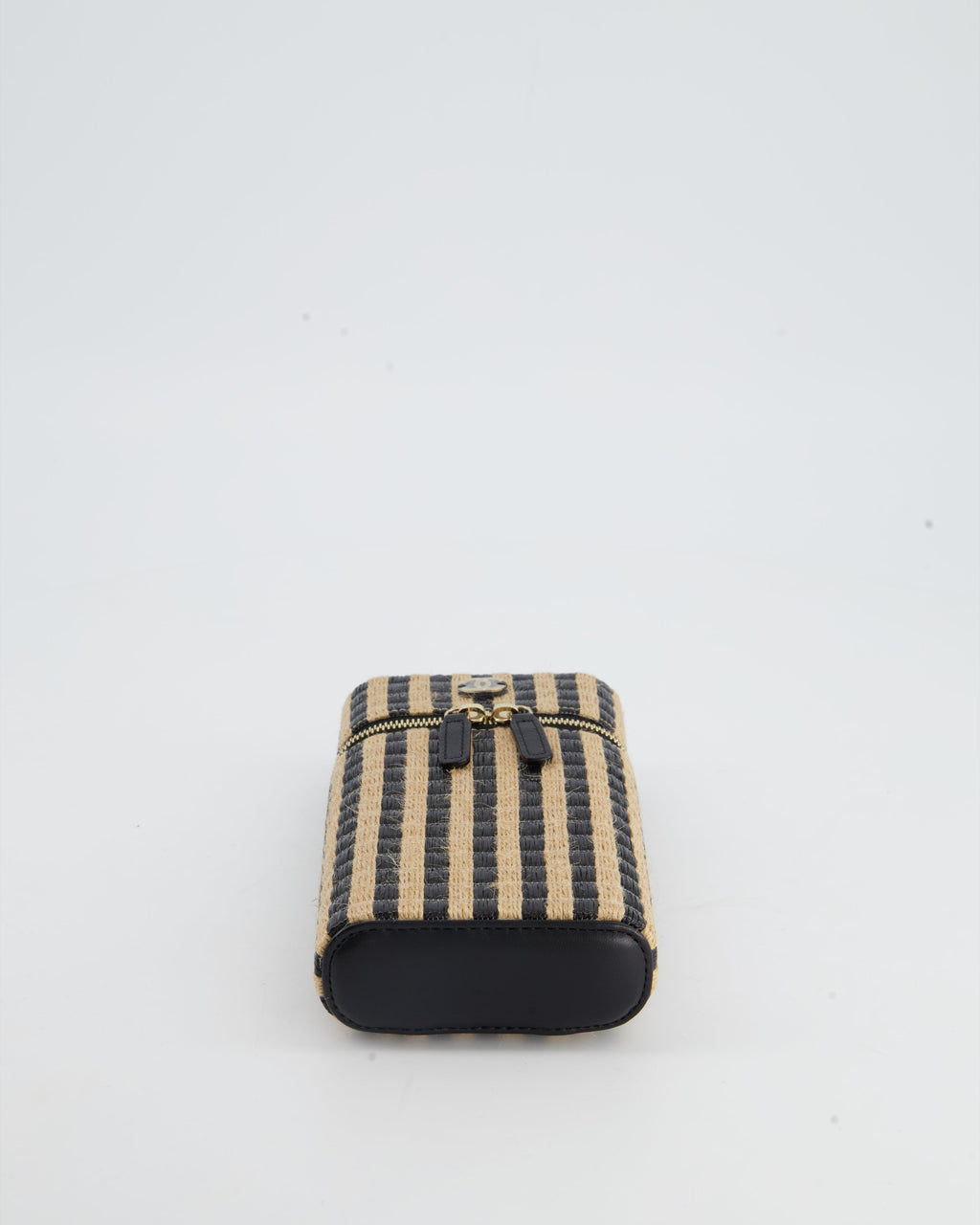 Chanel Raffia Vanity 21P Beige and Black Cross-Body Bag with Champagne Gold Hardware
