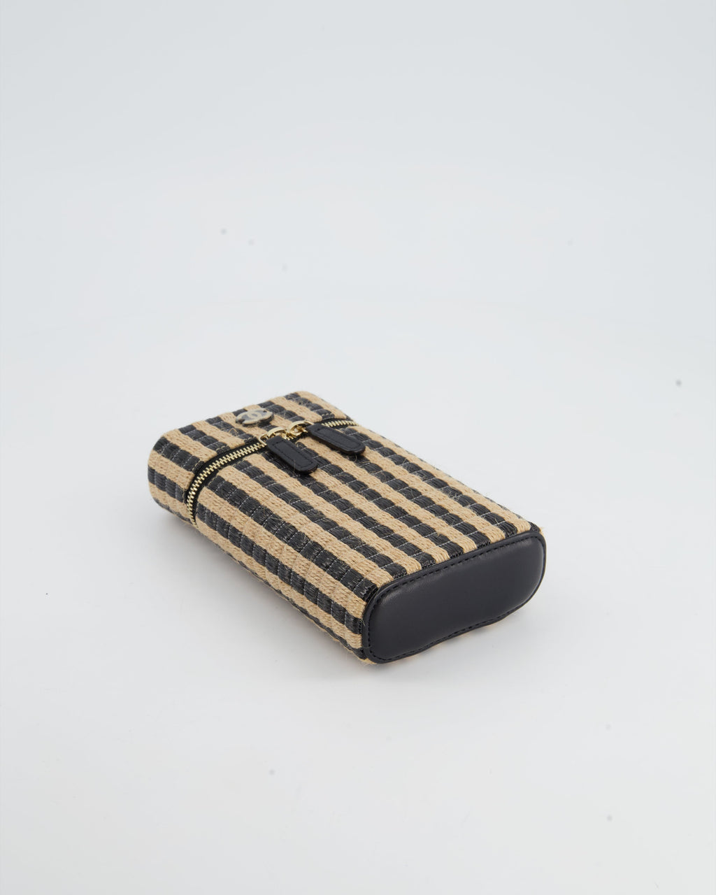 Chanel Raffia Vanity 21P Beige and Black Cross-Body Bag with Champagne Gold Hardware