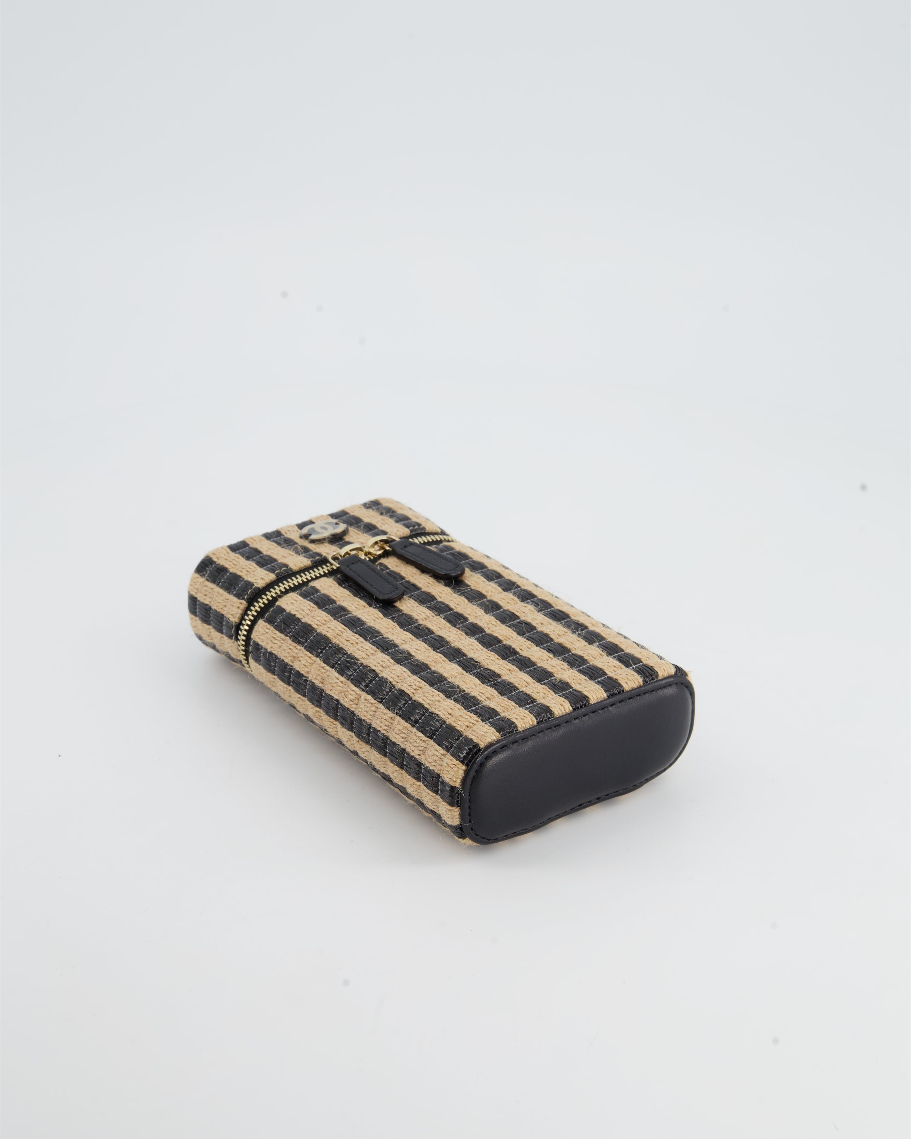 Chanel Raffia Vanity 21P Beige and Black Cross-Body Bag with Champagne Gold Hardware