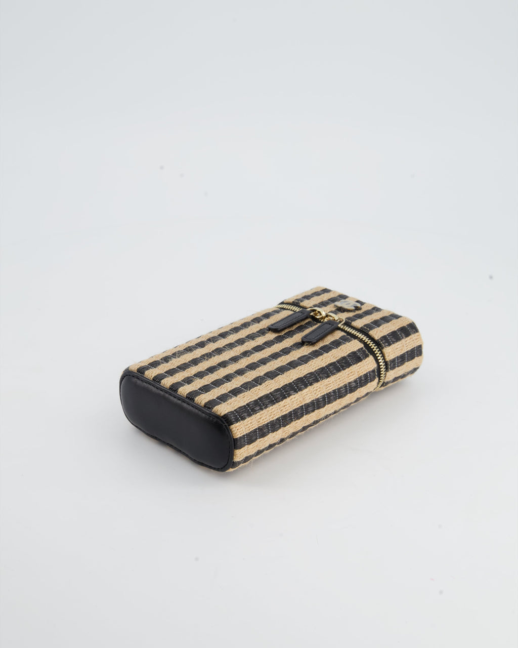 Chanel Raffia Vanity 21P Beige and Black Cross-Body Bag with Champagne Gold Hardware