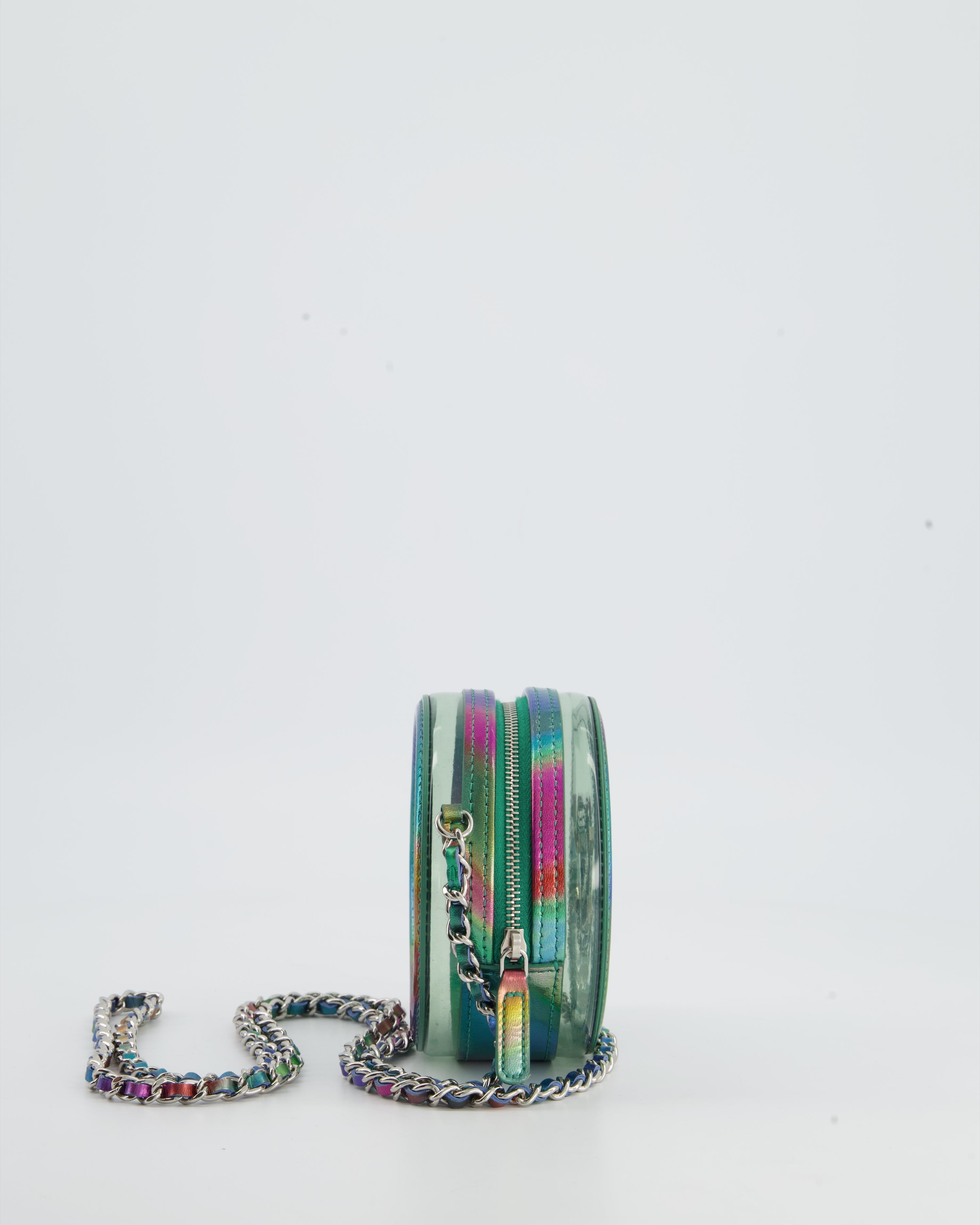 Chanel Rainbow Green Filigree PVC CC Mini Round Crossbody Bag with Silver Hardware
