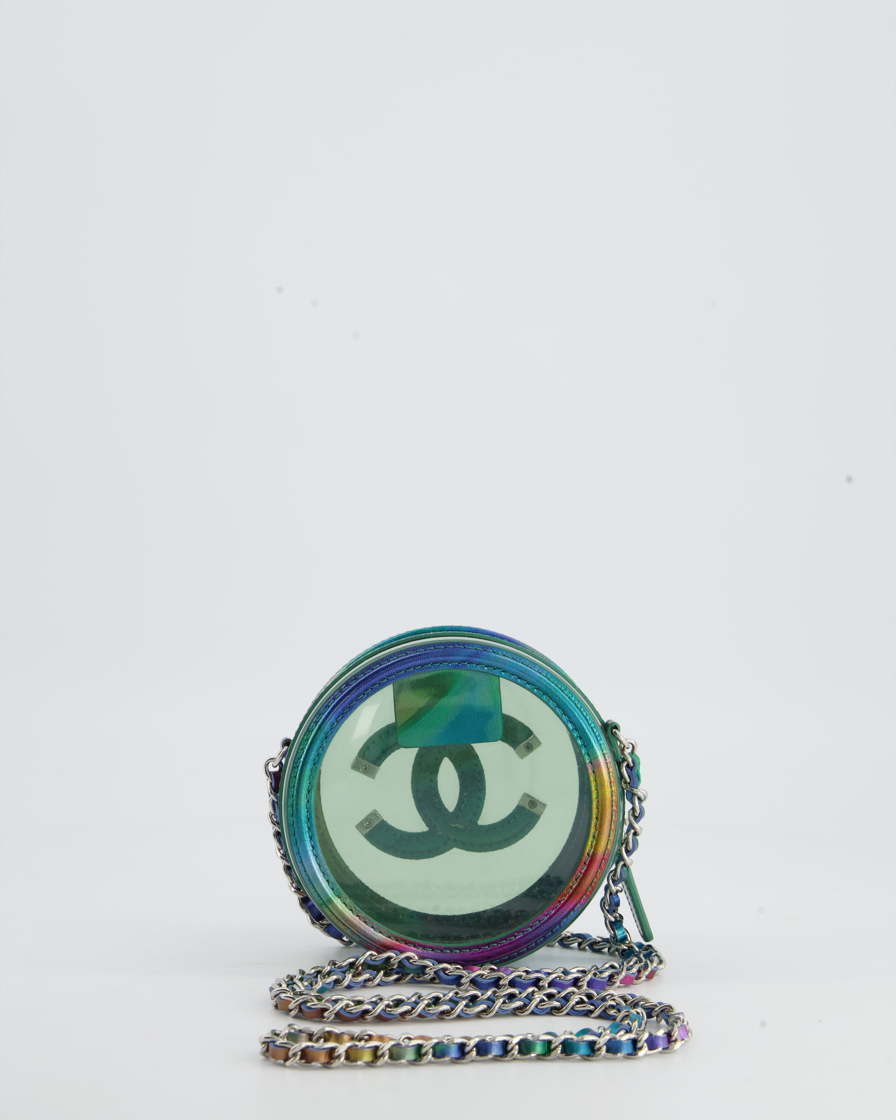 Chanel Rainbow Green Filigree PVC CC Mini Round Crossbody Bag with Silver Hardware