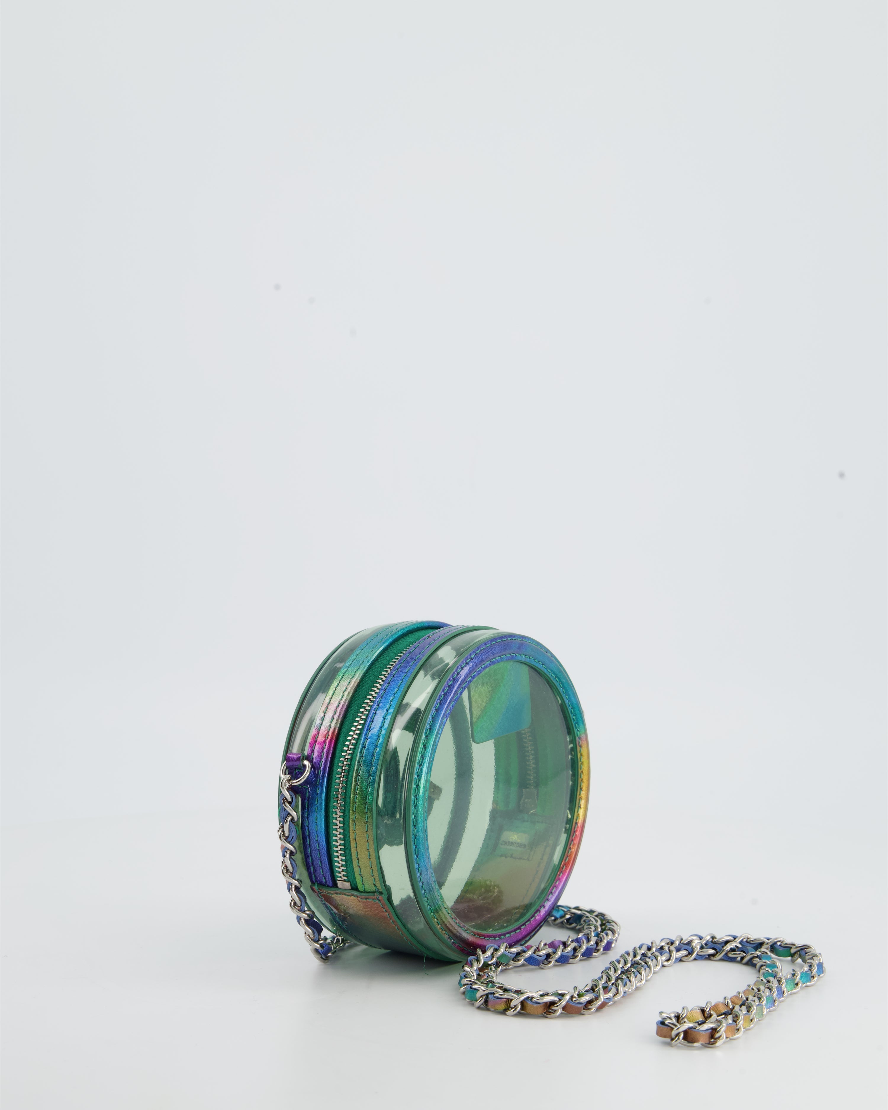 Chanel Rainbow Green Filigree PVC CC Mini Round Crossbody Bag with Silver Hardware