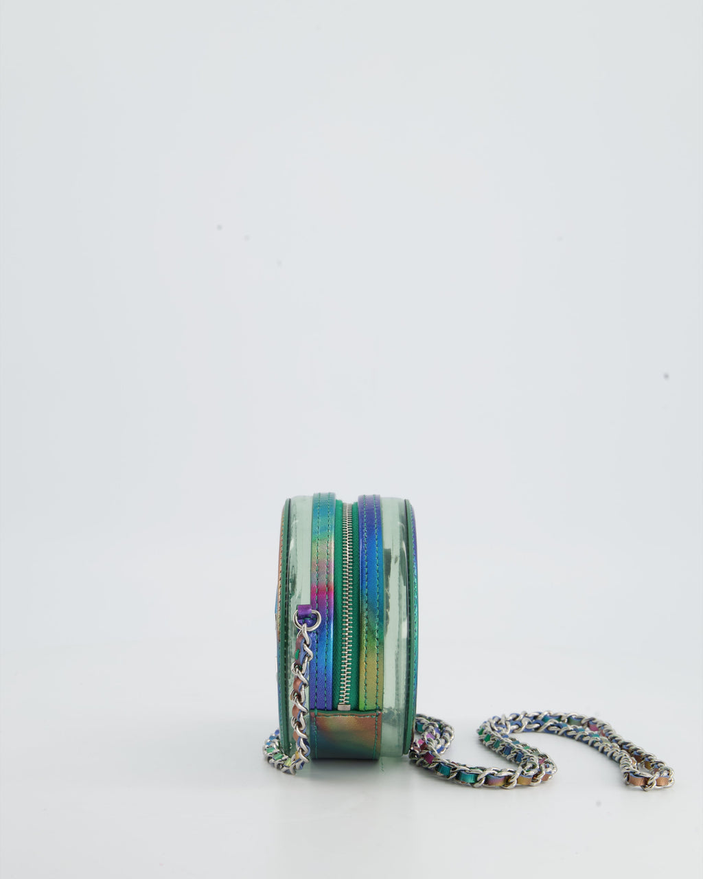 Chanel Rainbow Green Filigree PVC CC Mini Round Crossbody Bag with Silver Hardware