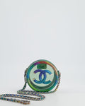 Chanel Rainbow Green Filigree PVC CC Mini Round Crossbody Bag with Silver Hardware