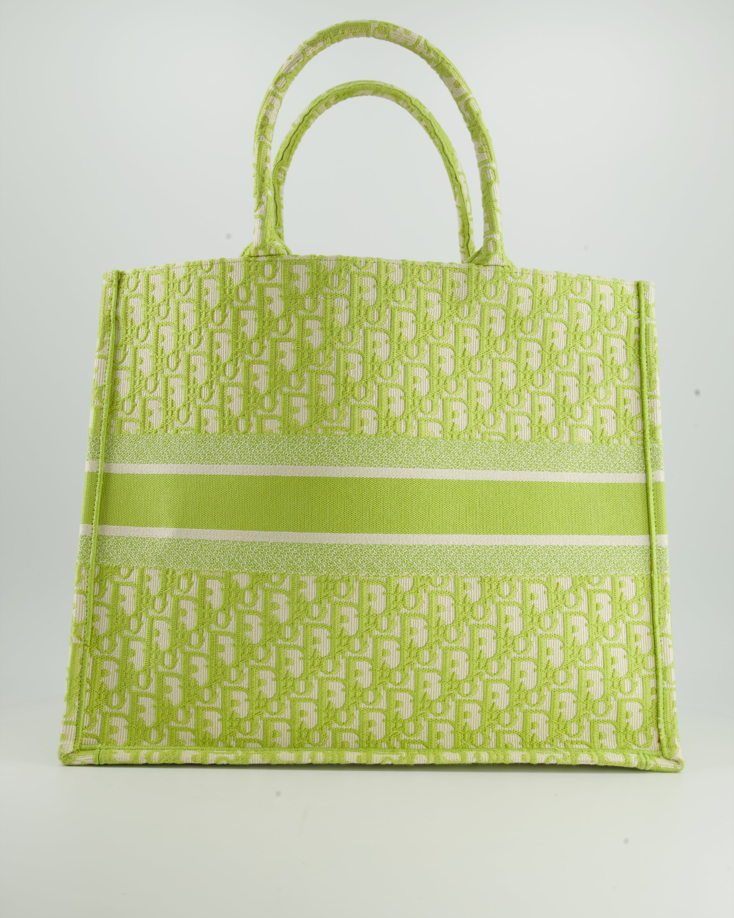 Christian Dior Lime Green Large Oblique Book Tote Bag