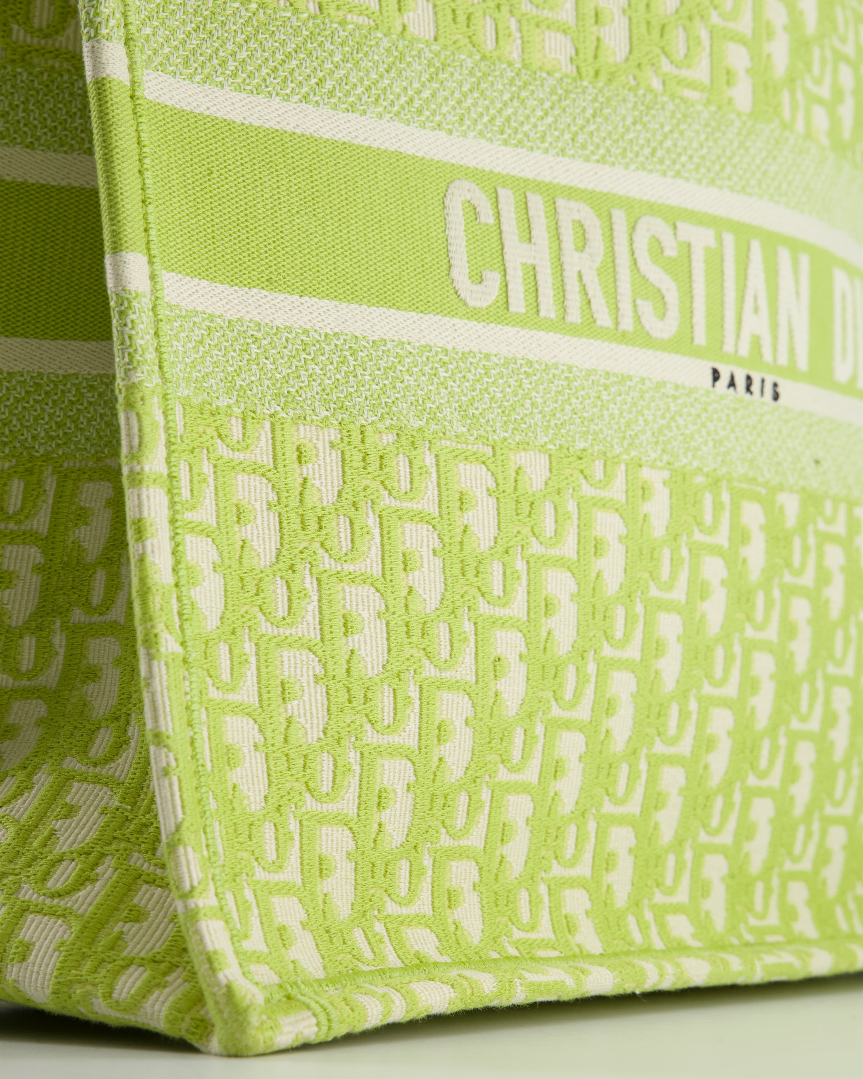 Christian Dior Lime Green Large Oblique Book Tote Bag