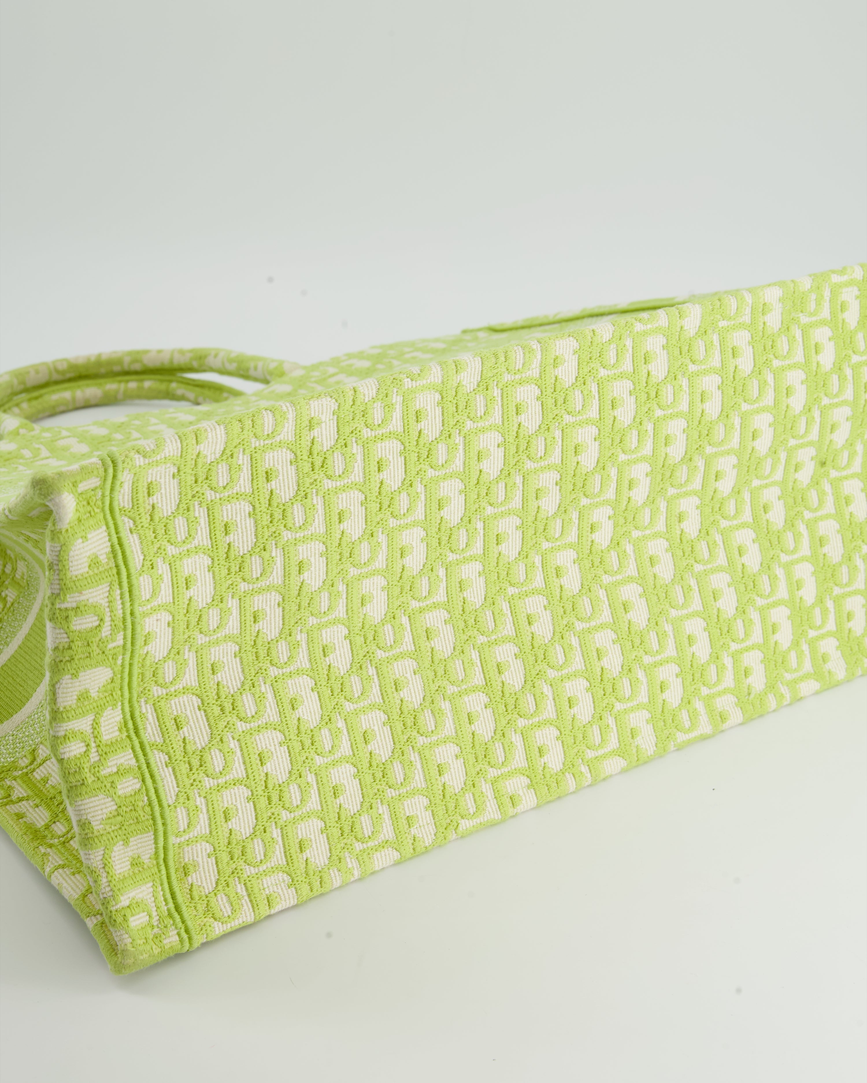 Christian Dior Lime Green Large Oblique Book Tote Bag