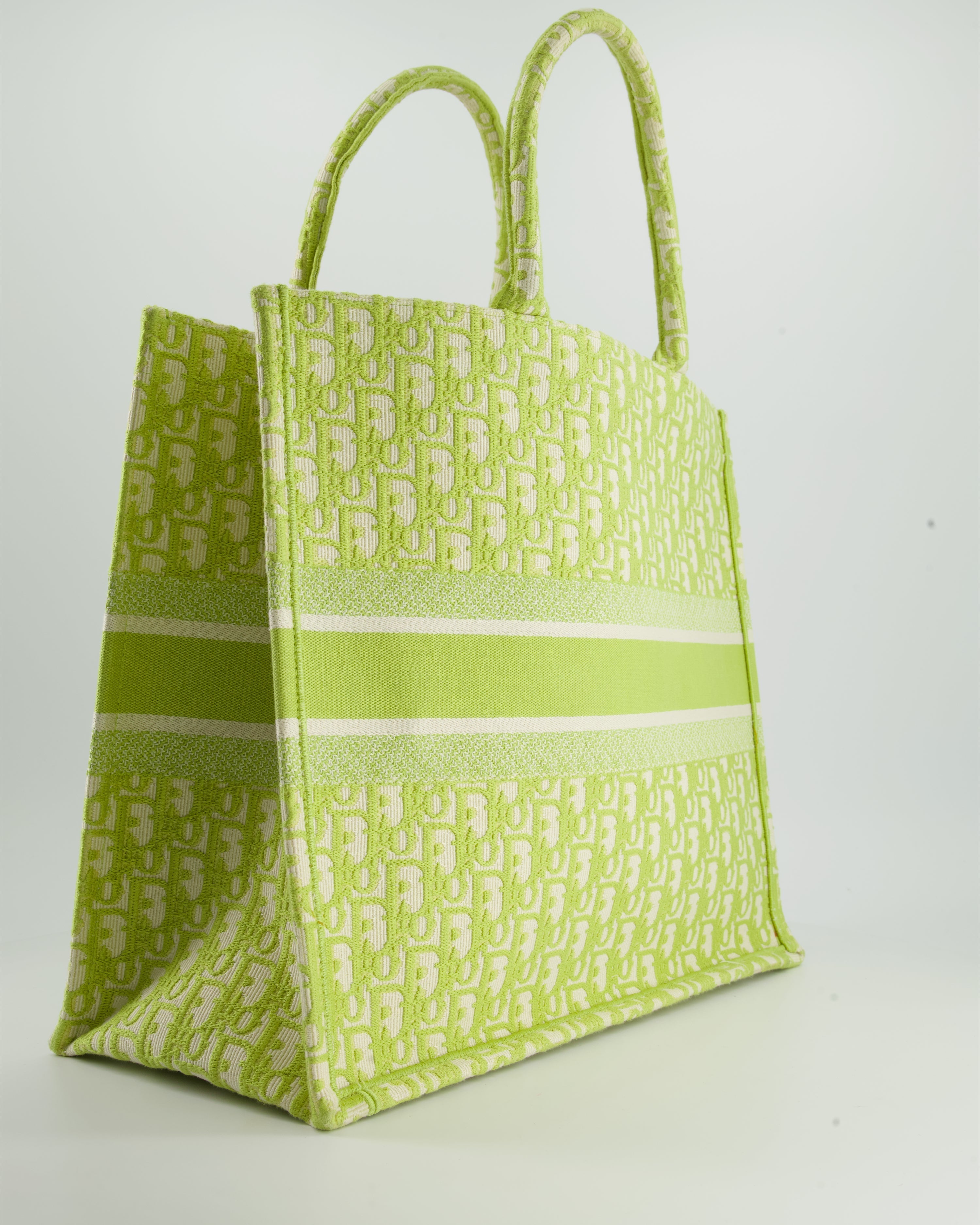 Christian Dior Lime Green Large Oblique Book Tote Bag