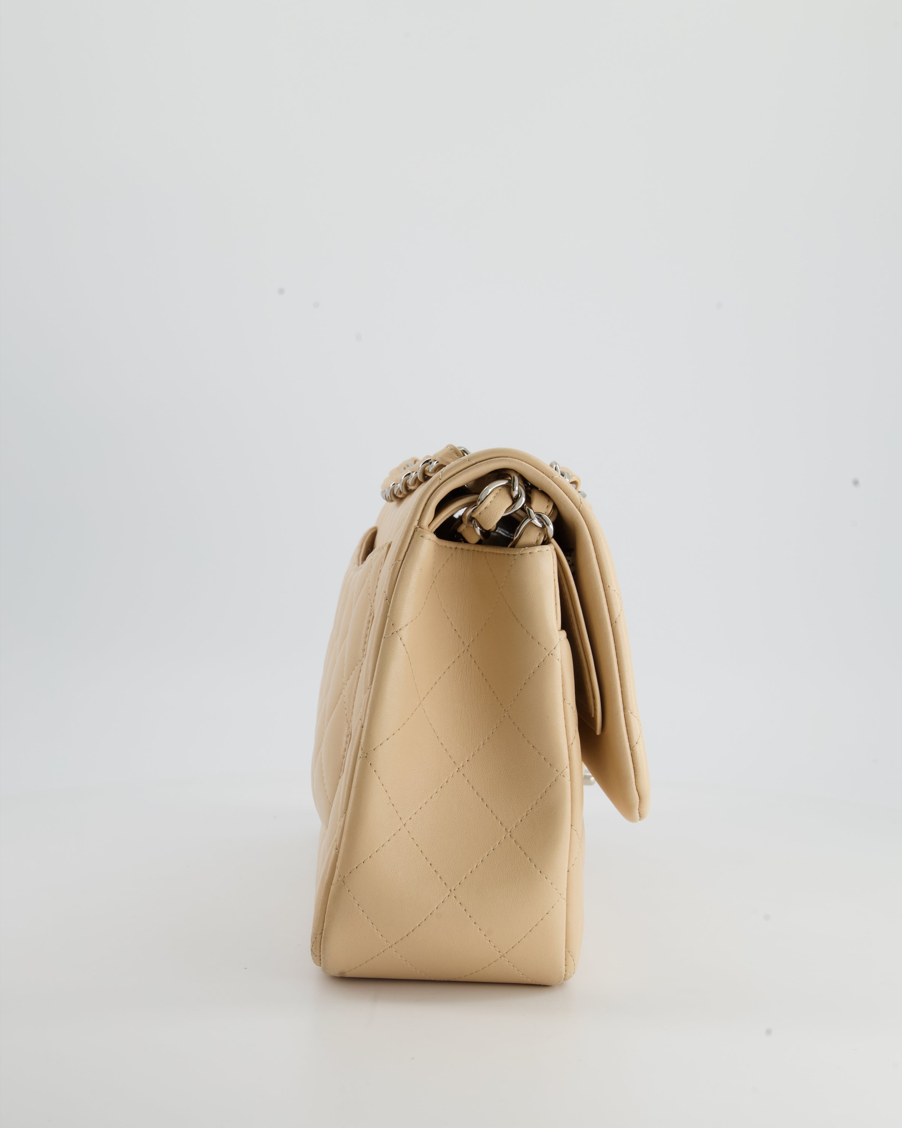Chanel Beige Jumbo Classic Double Flap Bag in Lambskin with Silver Hardware RRP £9,240