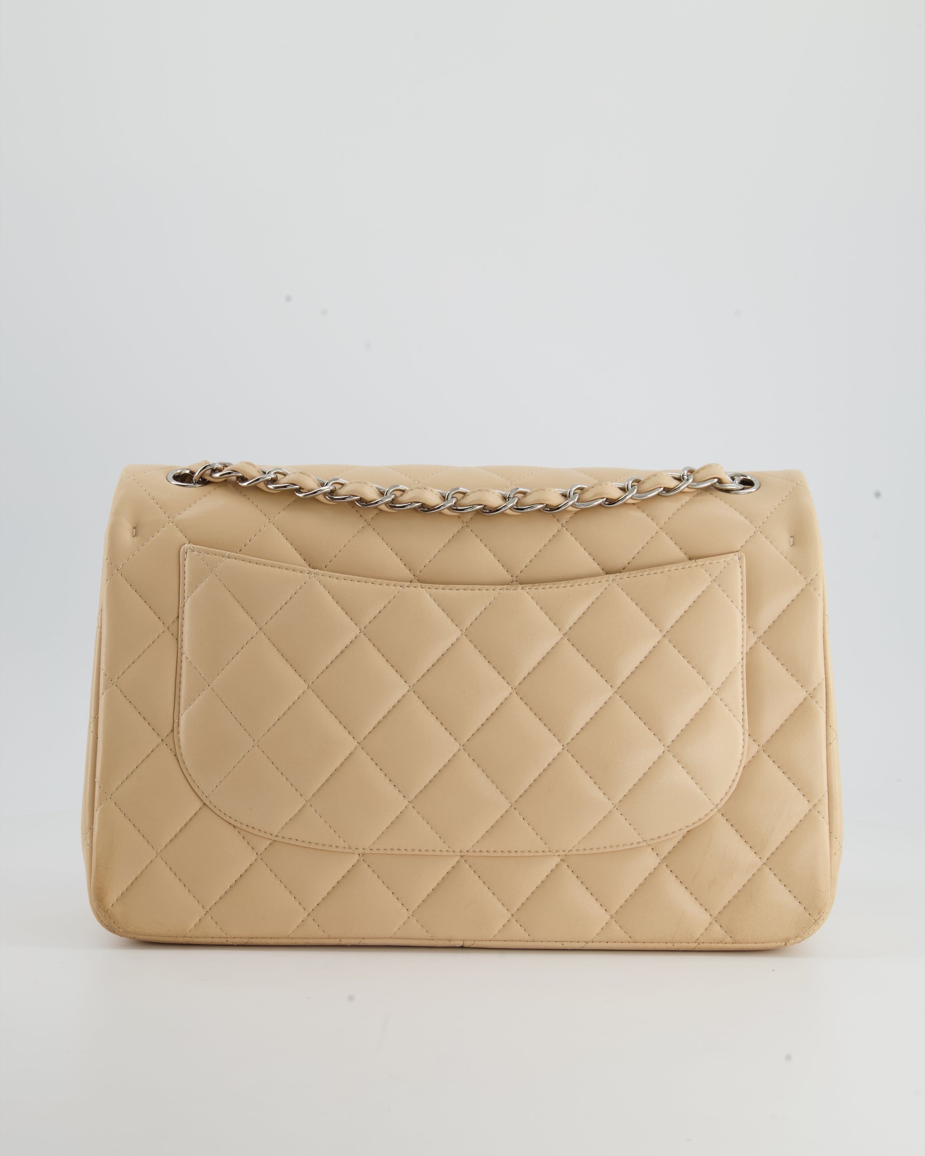 Chanel Beige Jumbo Classic Double Flap Bag in Lambskin with Silver Hardware RRP £9,240