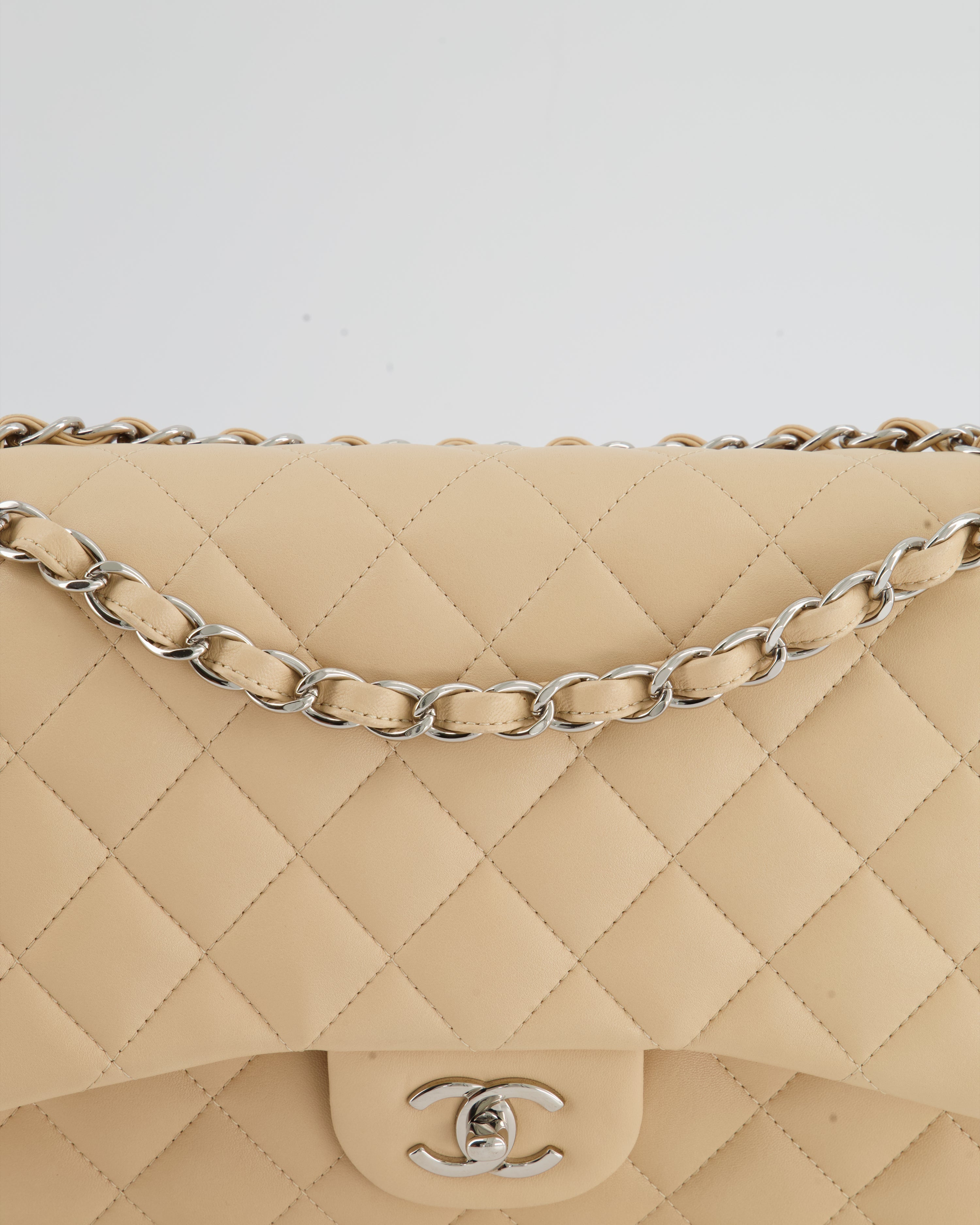 Chanel Beige Jumbo Classic Double Flap Bag in Lambskin with Silver Hardware RRP £9,240