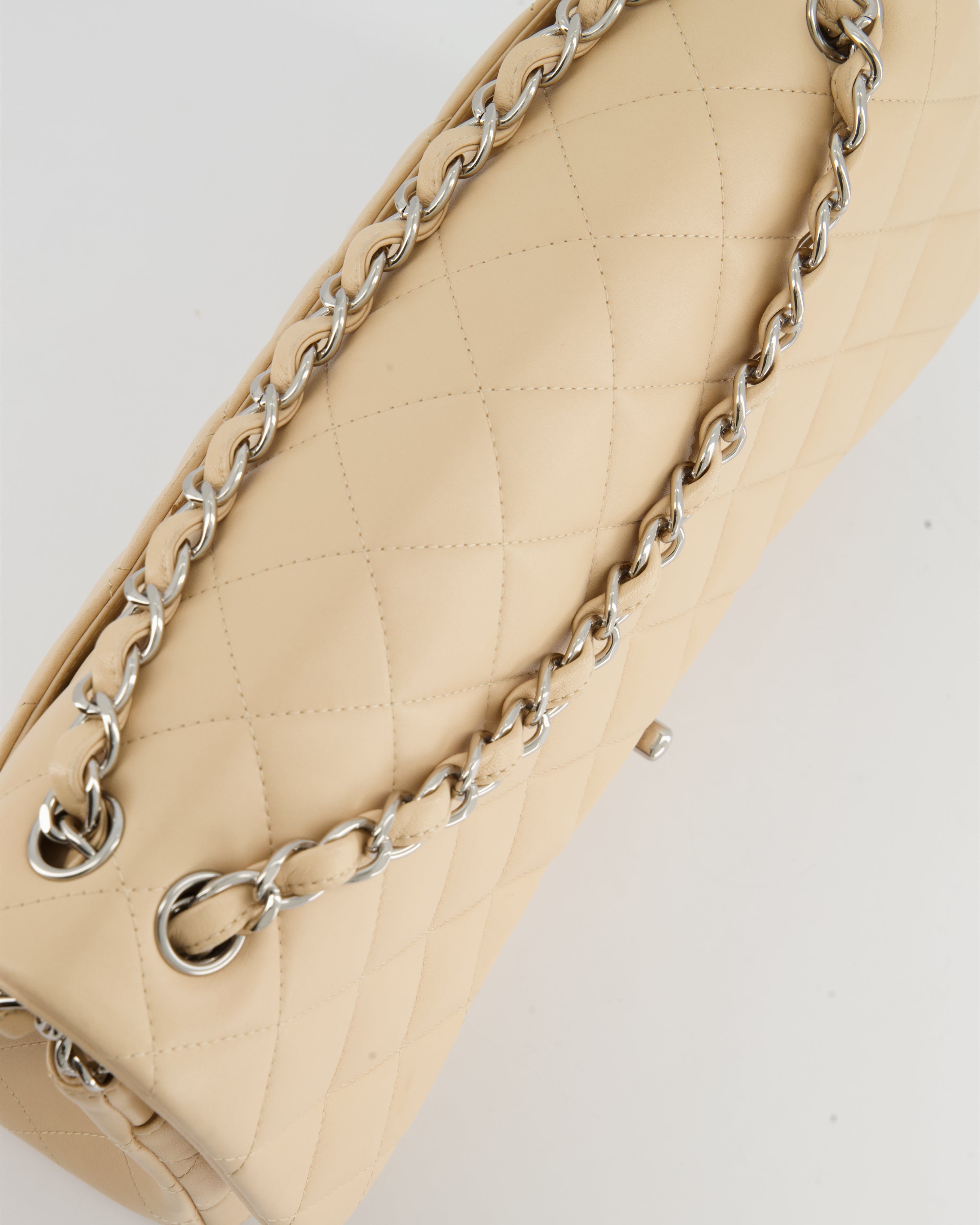 Chanel Beige Jumbo Classic Double Flap Bag in Lambskin with Silver Hardware RRP £9,240