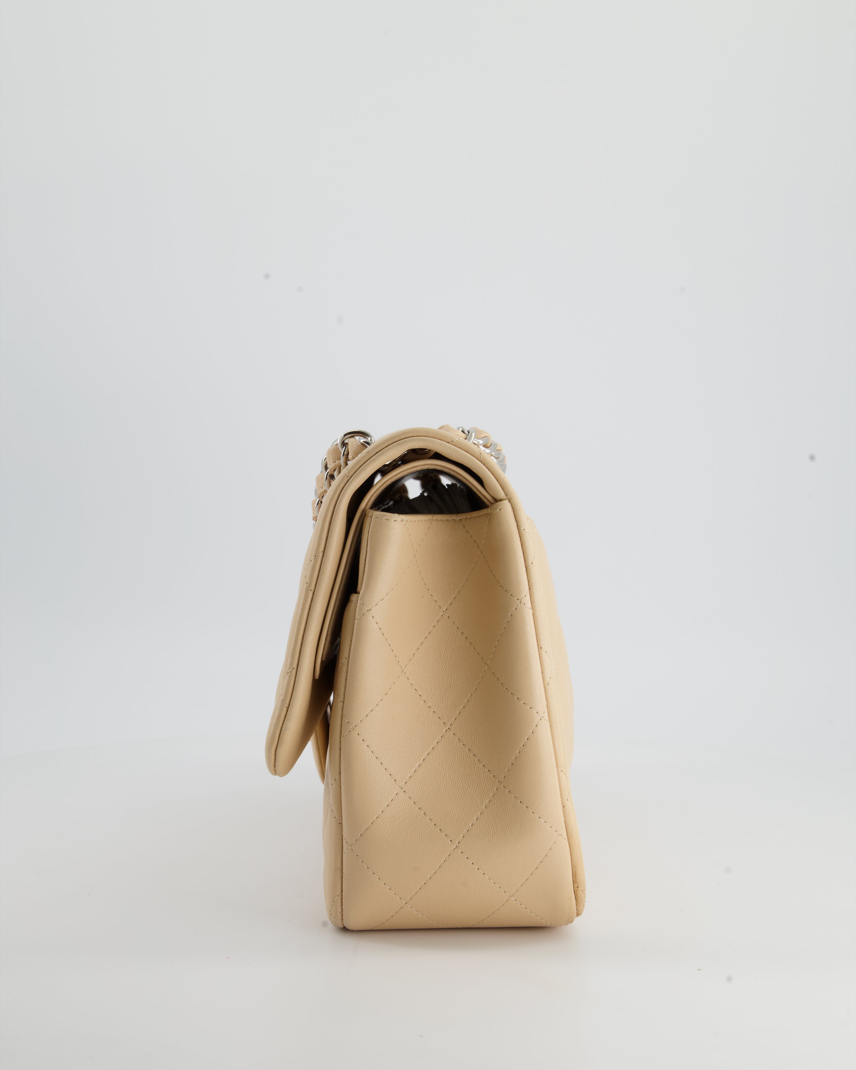 Chanel Beige Jumbo Classic Double Flap Bag in Lambskin with Silver Hardware RRP £9,240