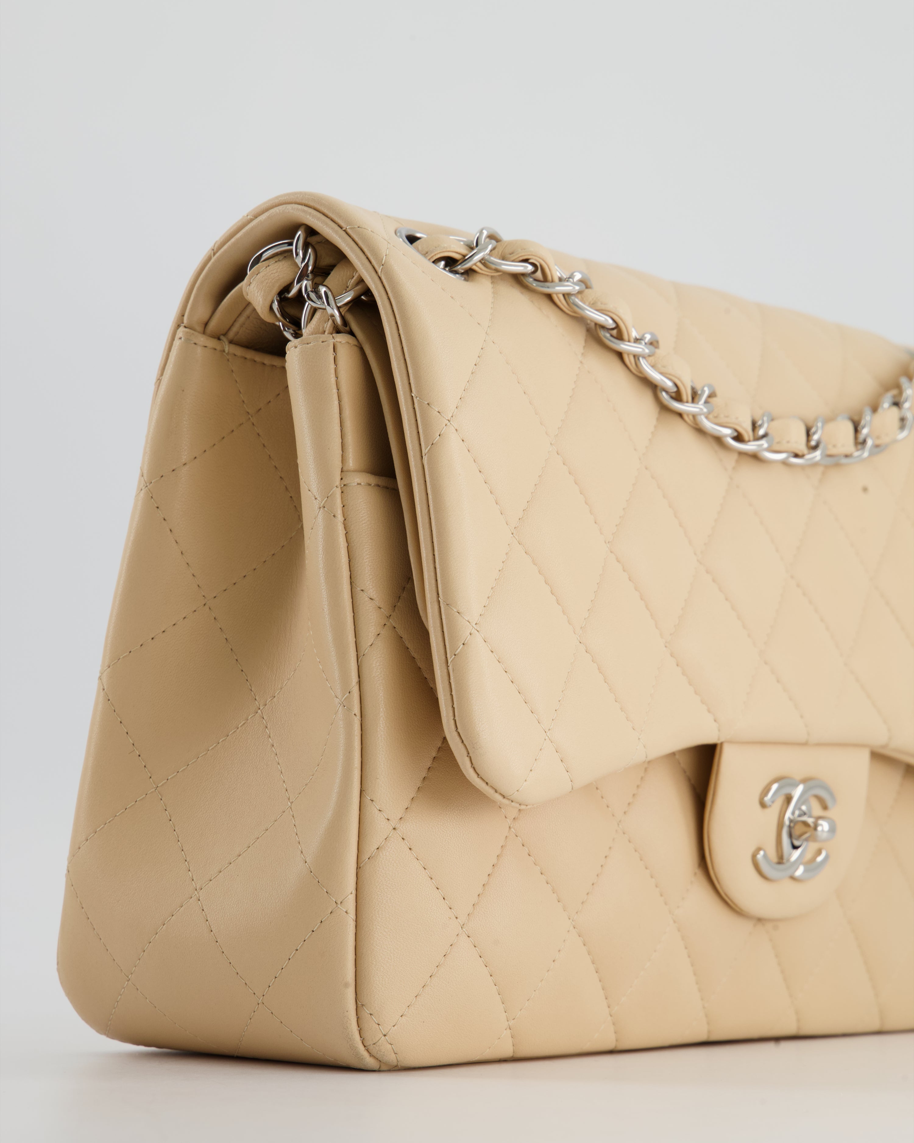Chanel Beige Jumbo Classic Double Flap Bag in Lambskin with Silver Hardware RRP £9,240