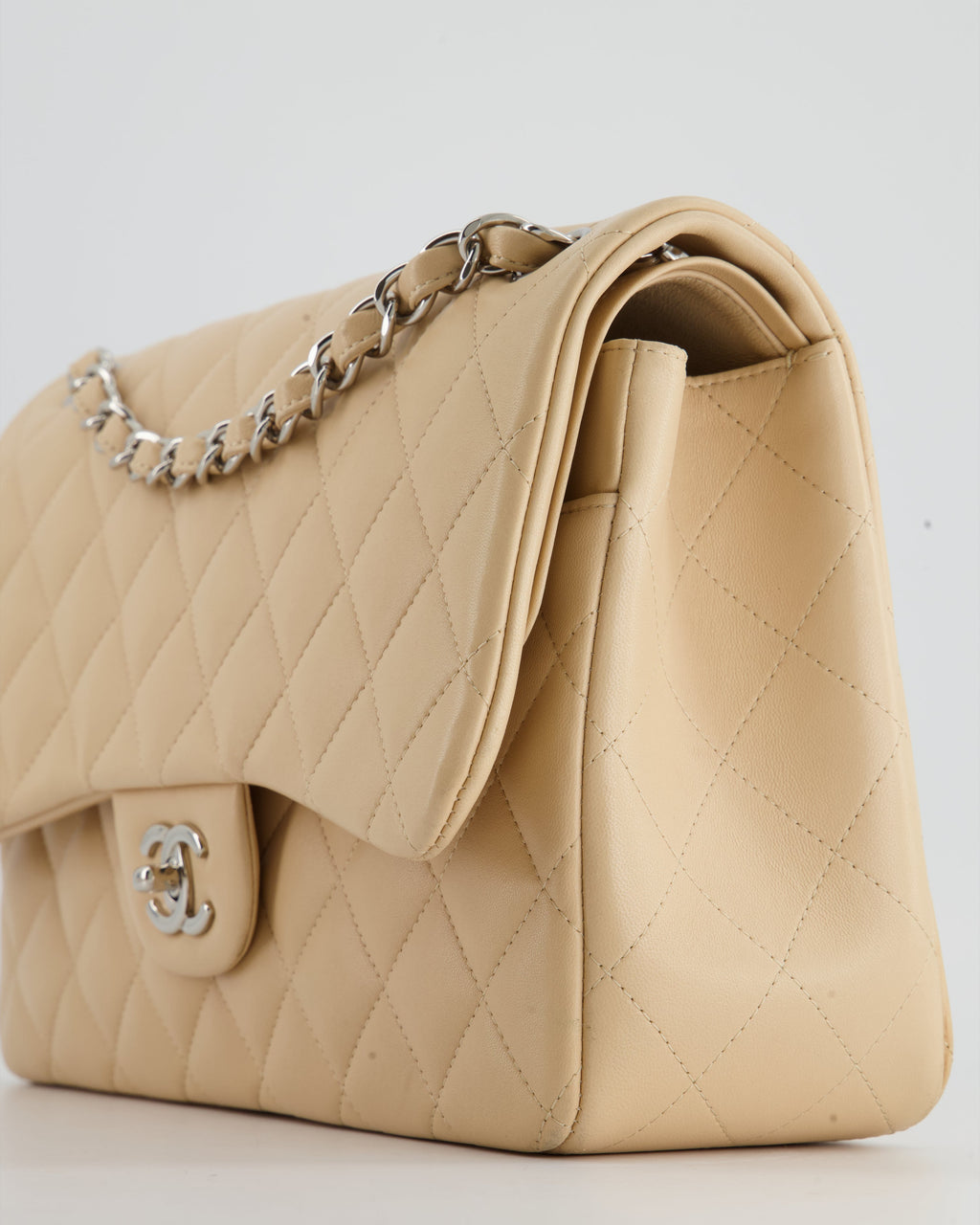 Chanel Beige Jumbo Classic Double Flap Bag in Lambskin with Silver Hardware RRP £9,240