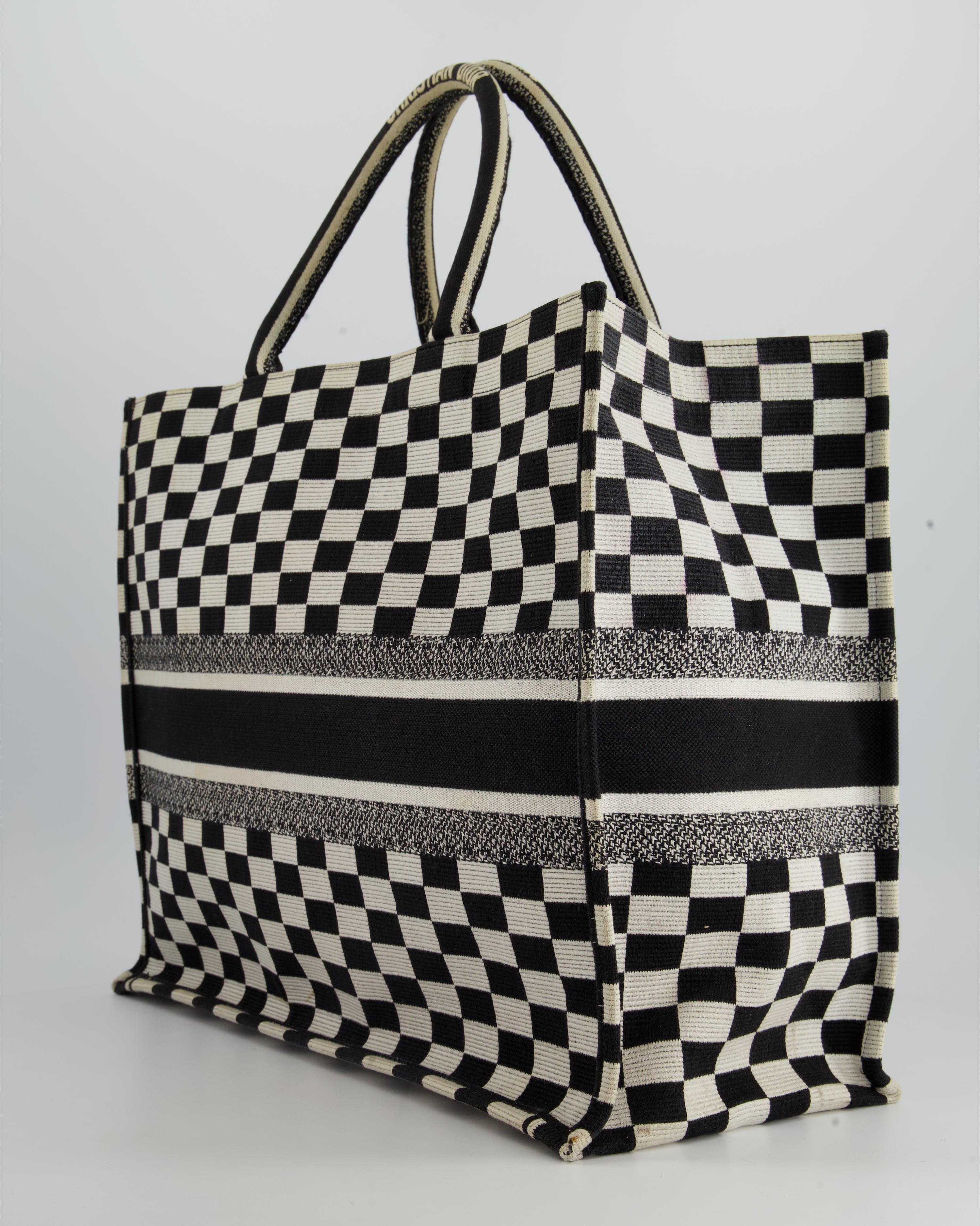 Christian Dior Large Black and White Chequered Book Tote Bag RRP £2,550
