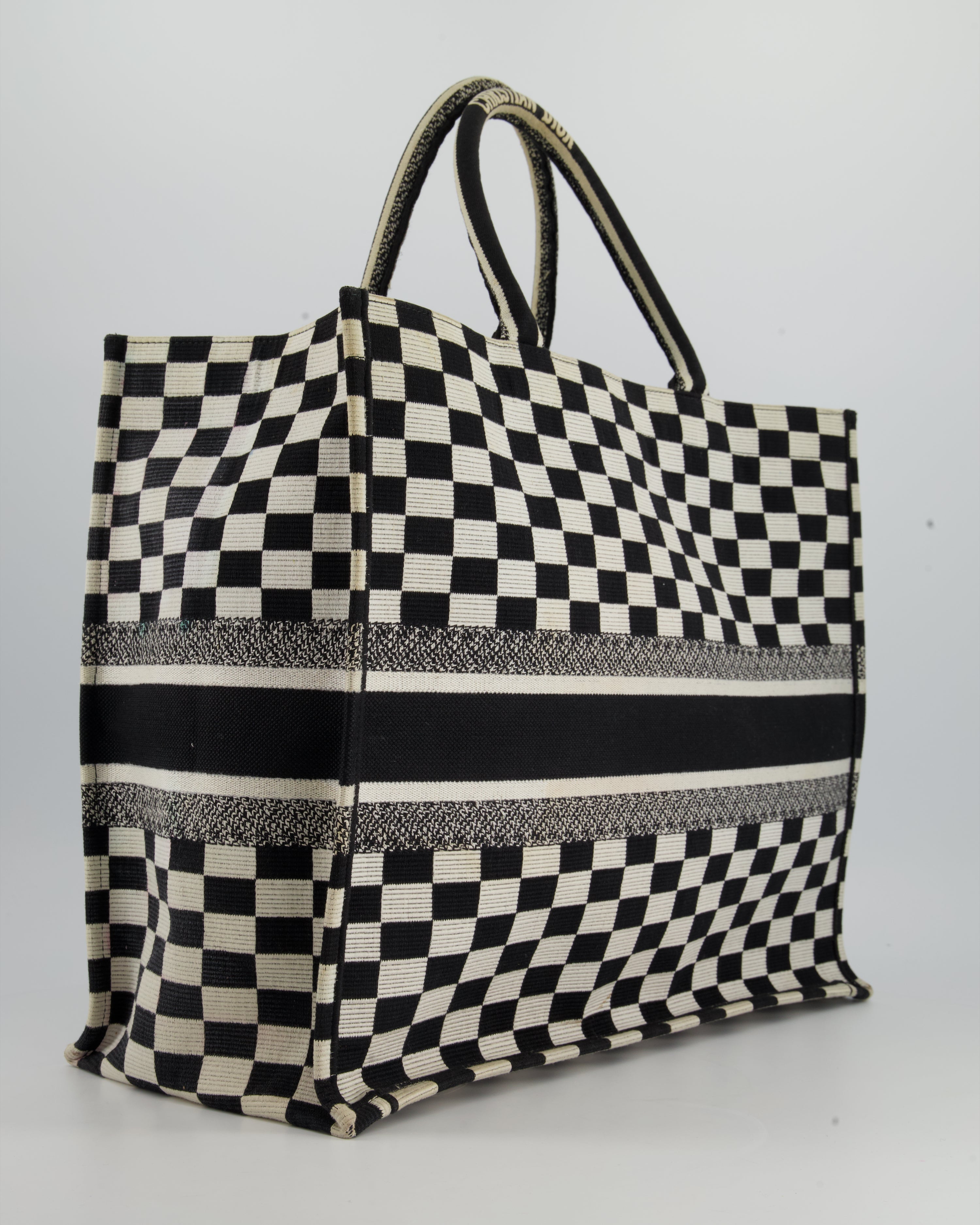 Christian Dior Large Black and White Chequered Book Tote Bag RRP £2,550