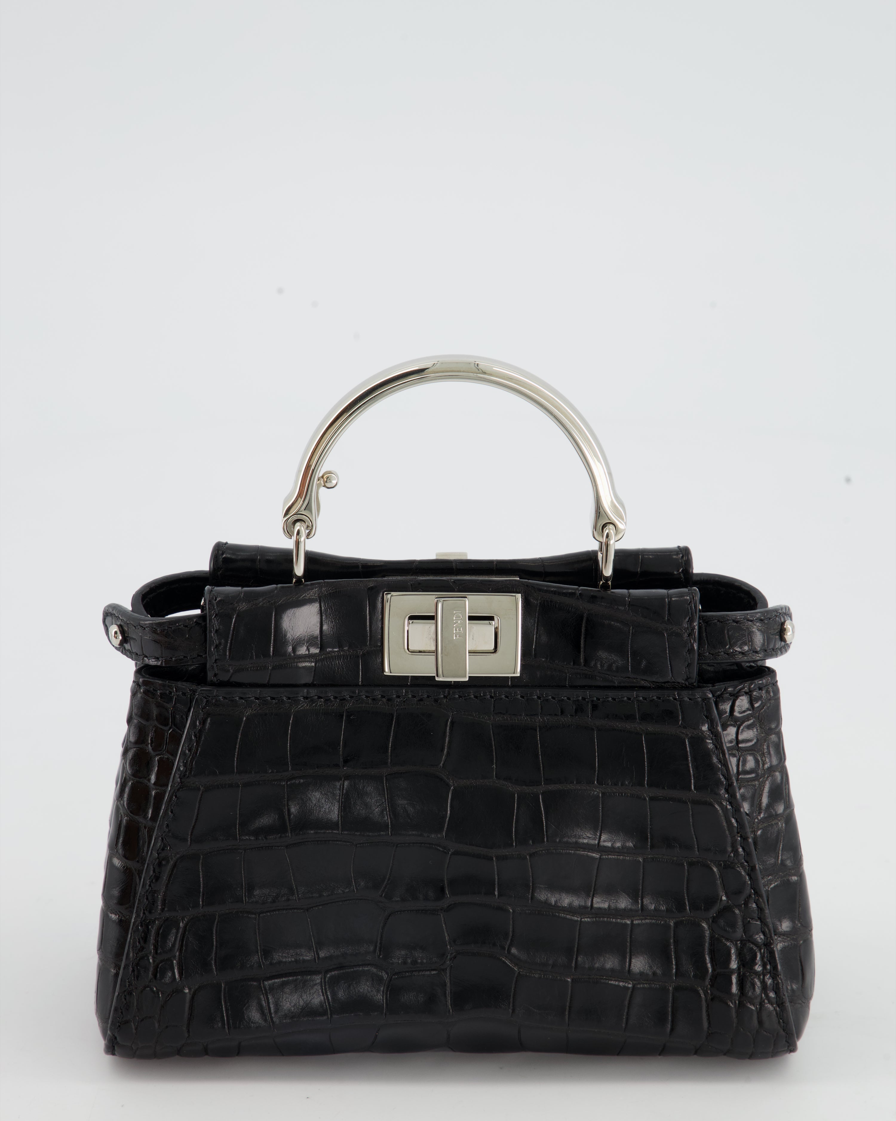 Fendi Black Exotic Micro Mini Peekaboo Bag with Silver Hardware