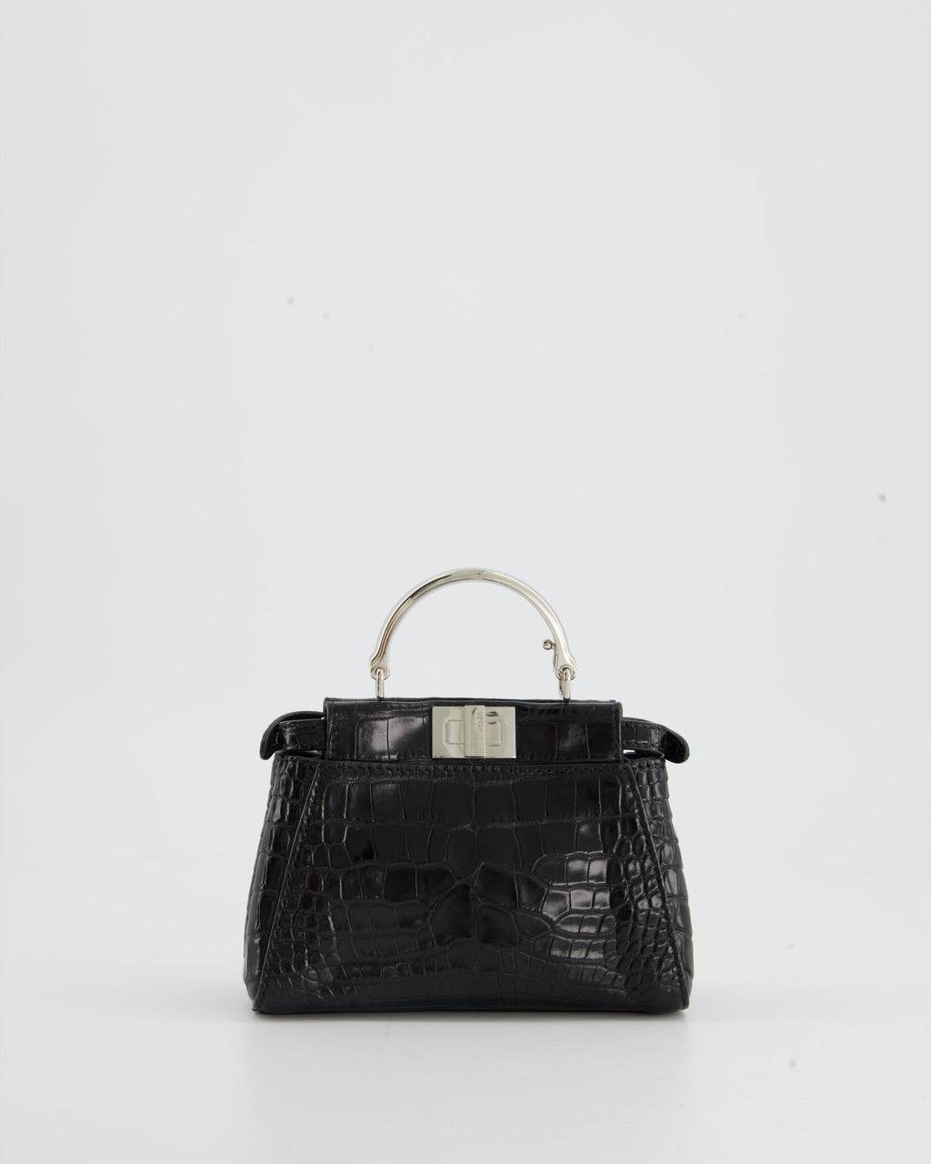 Fendi Black Exotic Micro Mini Peekaboo Bag with Silver Hardware