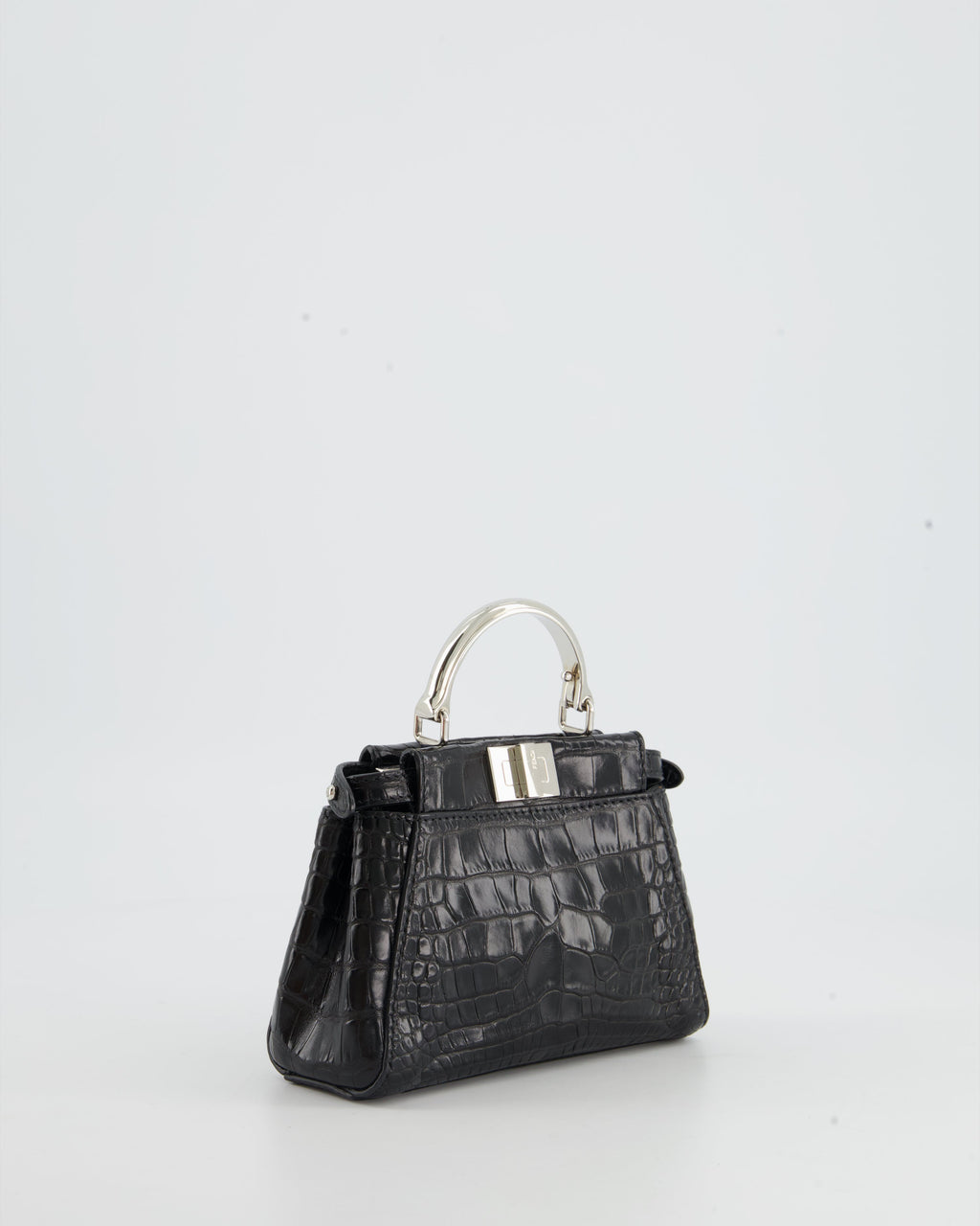 Fendi Black Exotic Micro Mini Peekaboo Bag with Silver Hardware