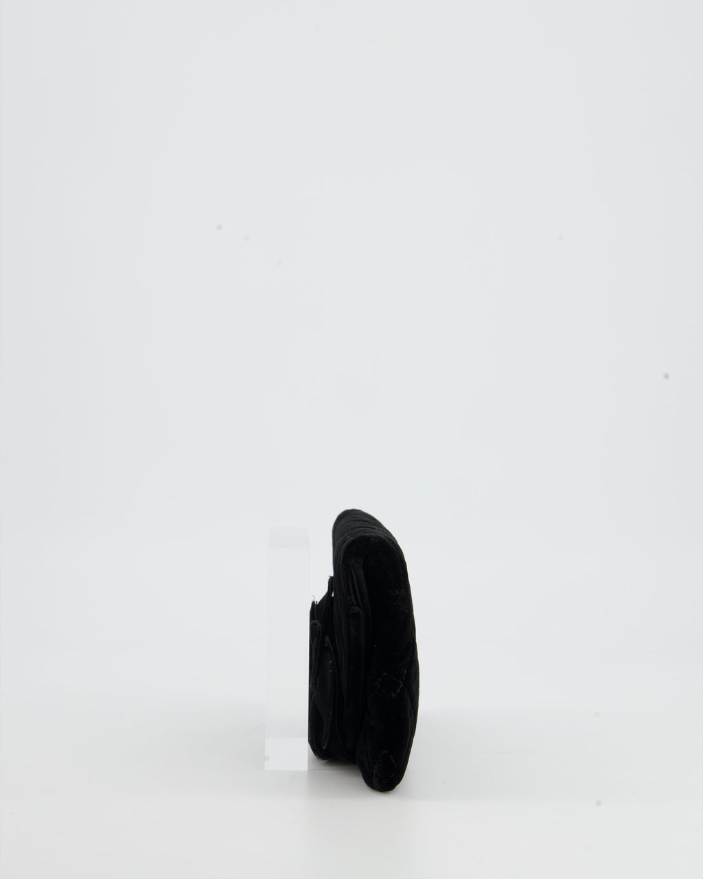 Chanel Black Velvet Diamond Clutch Bag with Camellia Detailing