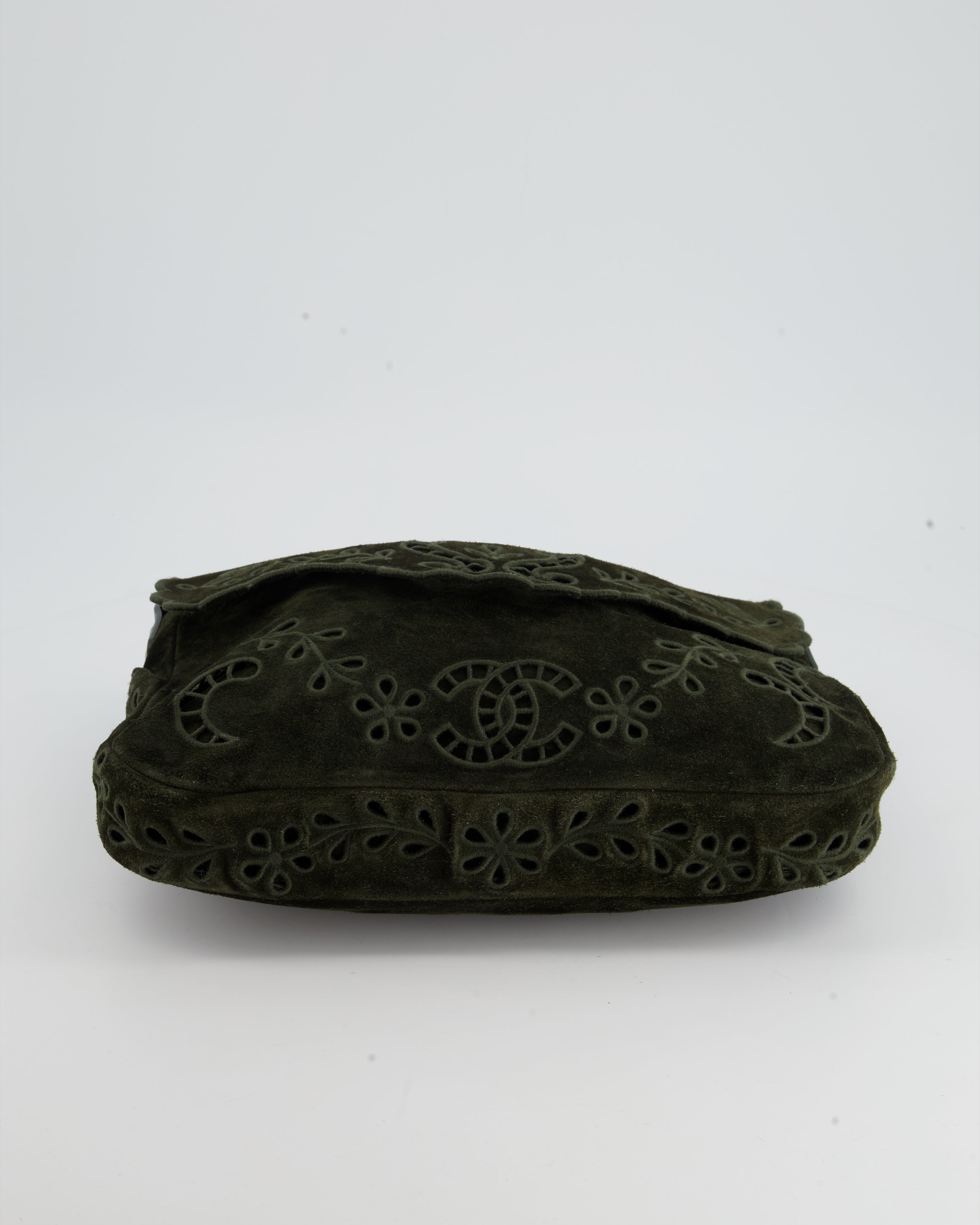 Chanel Khaki Suede Paisley Embroidered CC Messenger Bag with Ruthenium Hardware