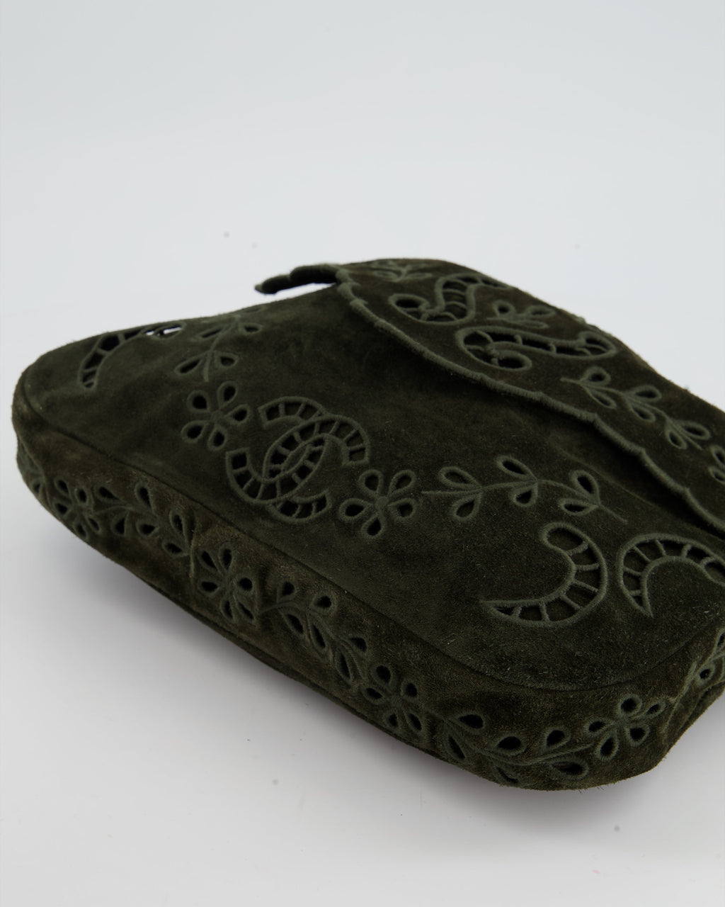 Chanel Khaki Suede Paisley Embroidered CC Messenger Bag with Ruthenium Hardware