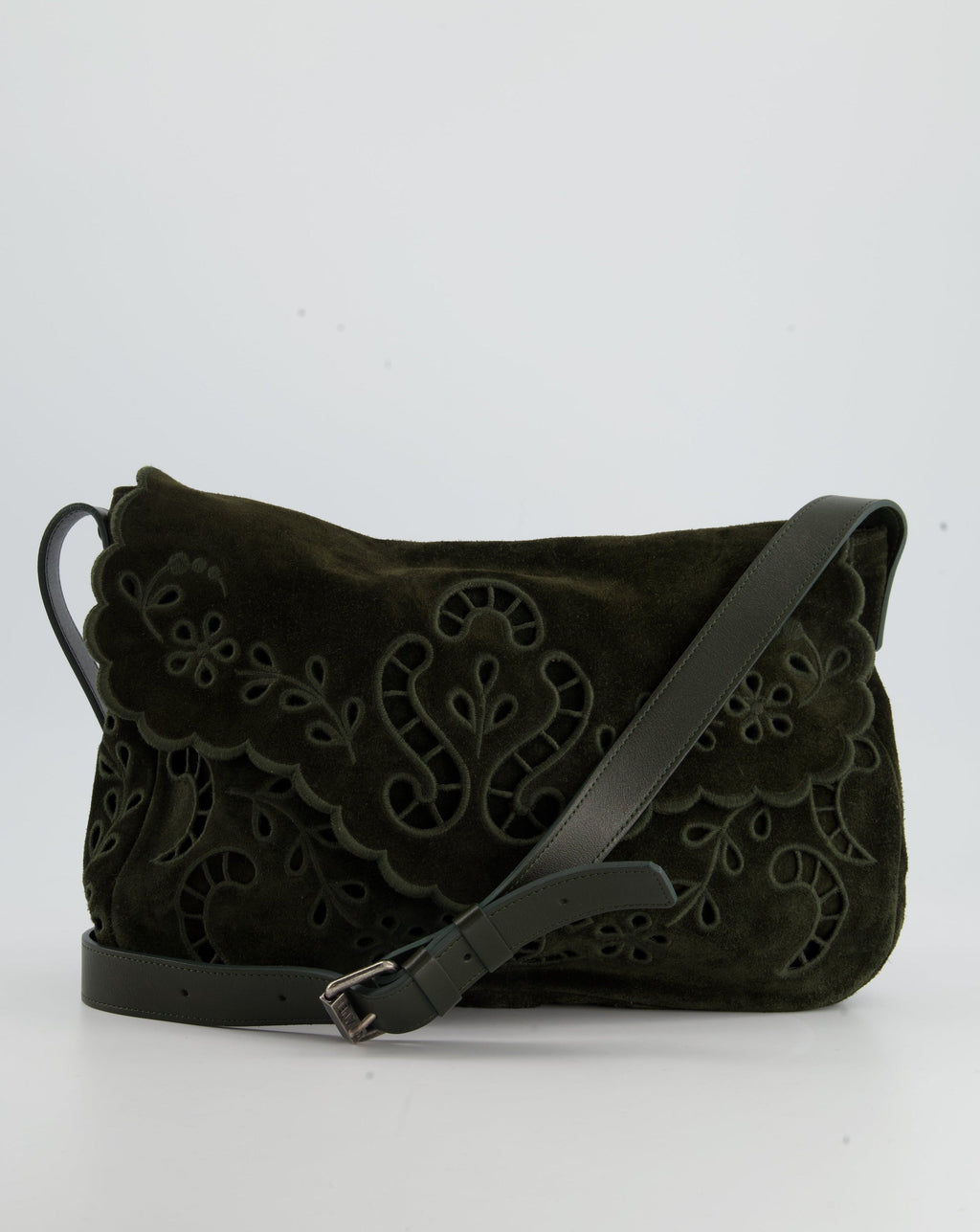 Chanel Khaki Suede Paisley Embroidered CC Messenger Bag with Ruthenium Hardware