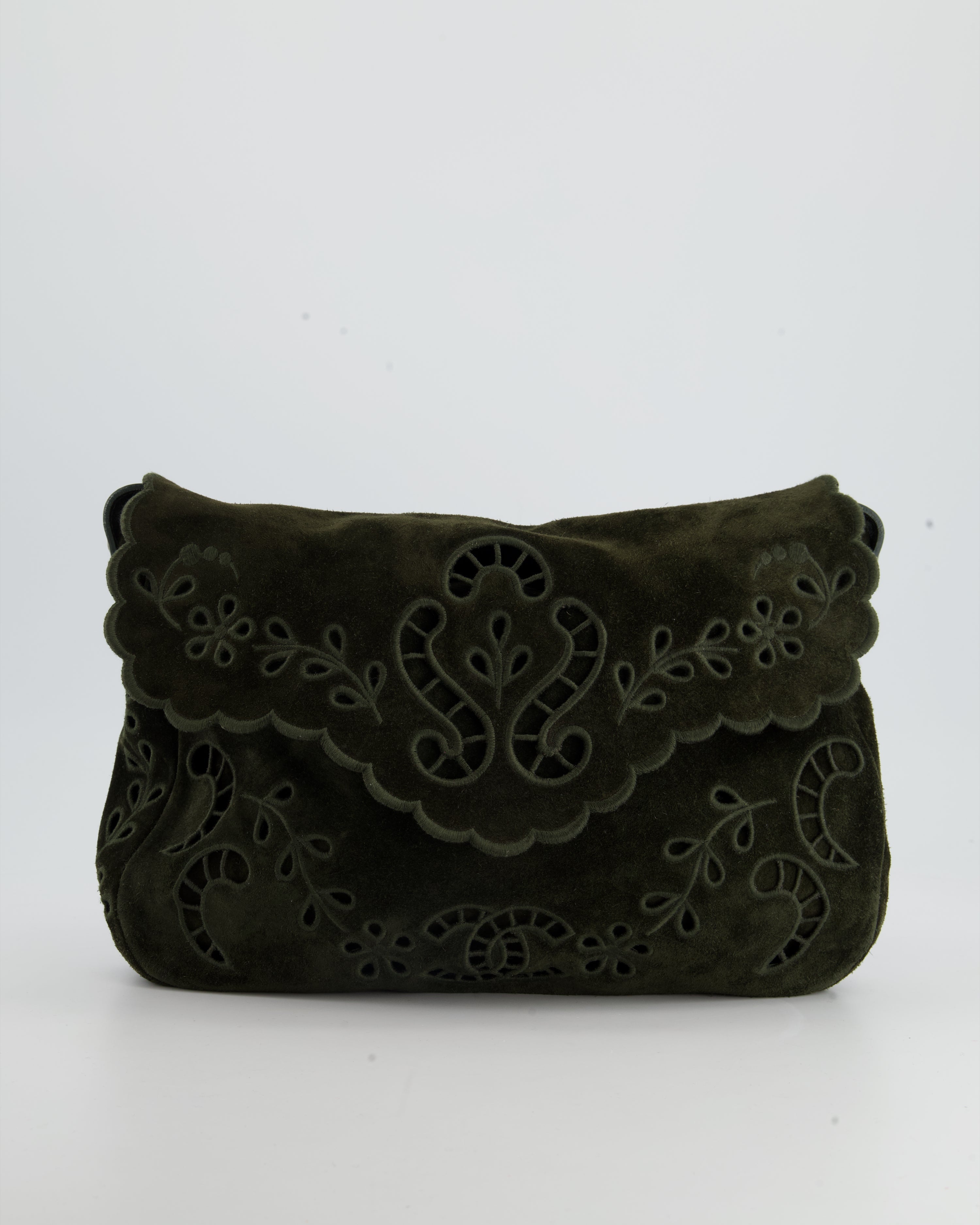 Chanel Khaki Suede Paisley Embroidered CC Messenger Bag with Ruthenium Hardware