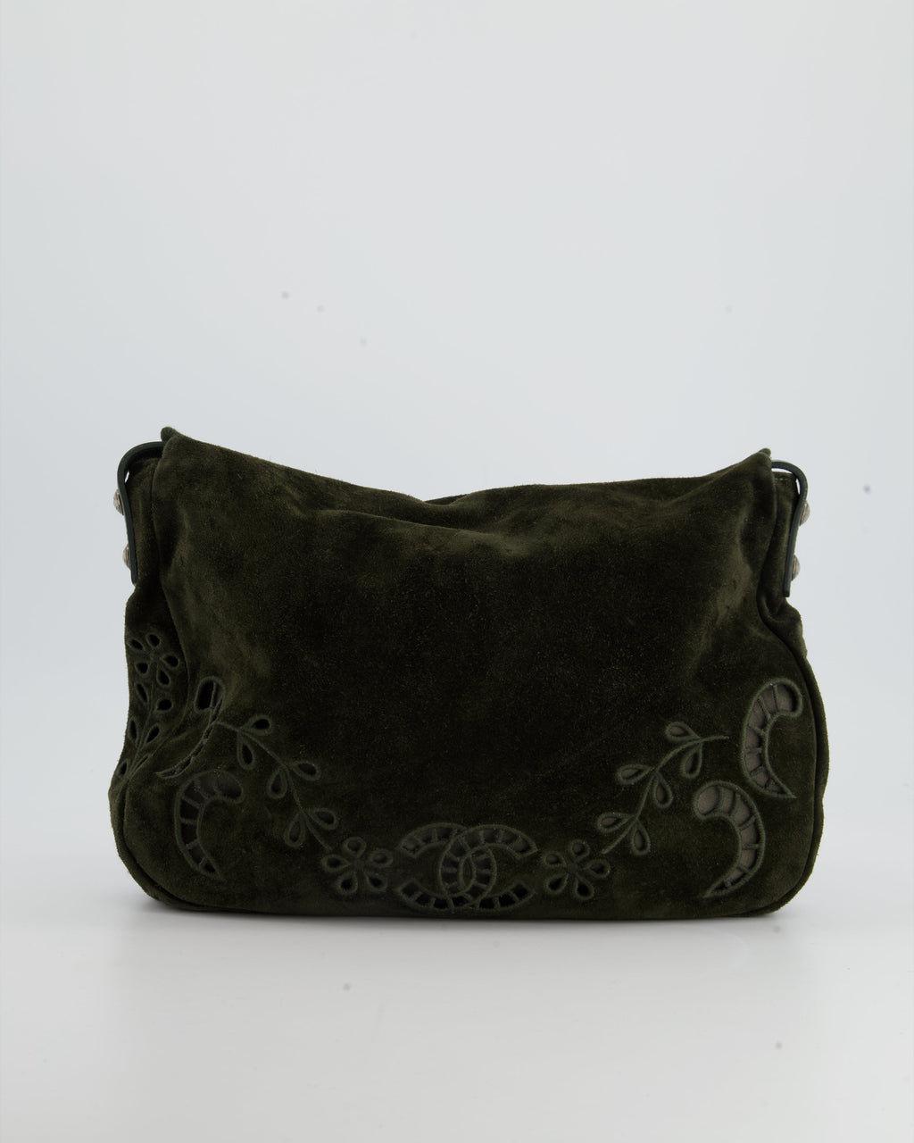 Chanel Khaki Suede Paisley Embroidered CC Messenger Bag with Ruthenium Hardware