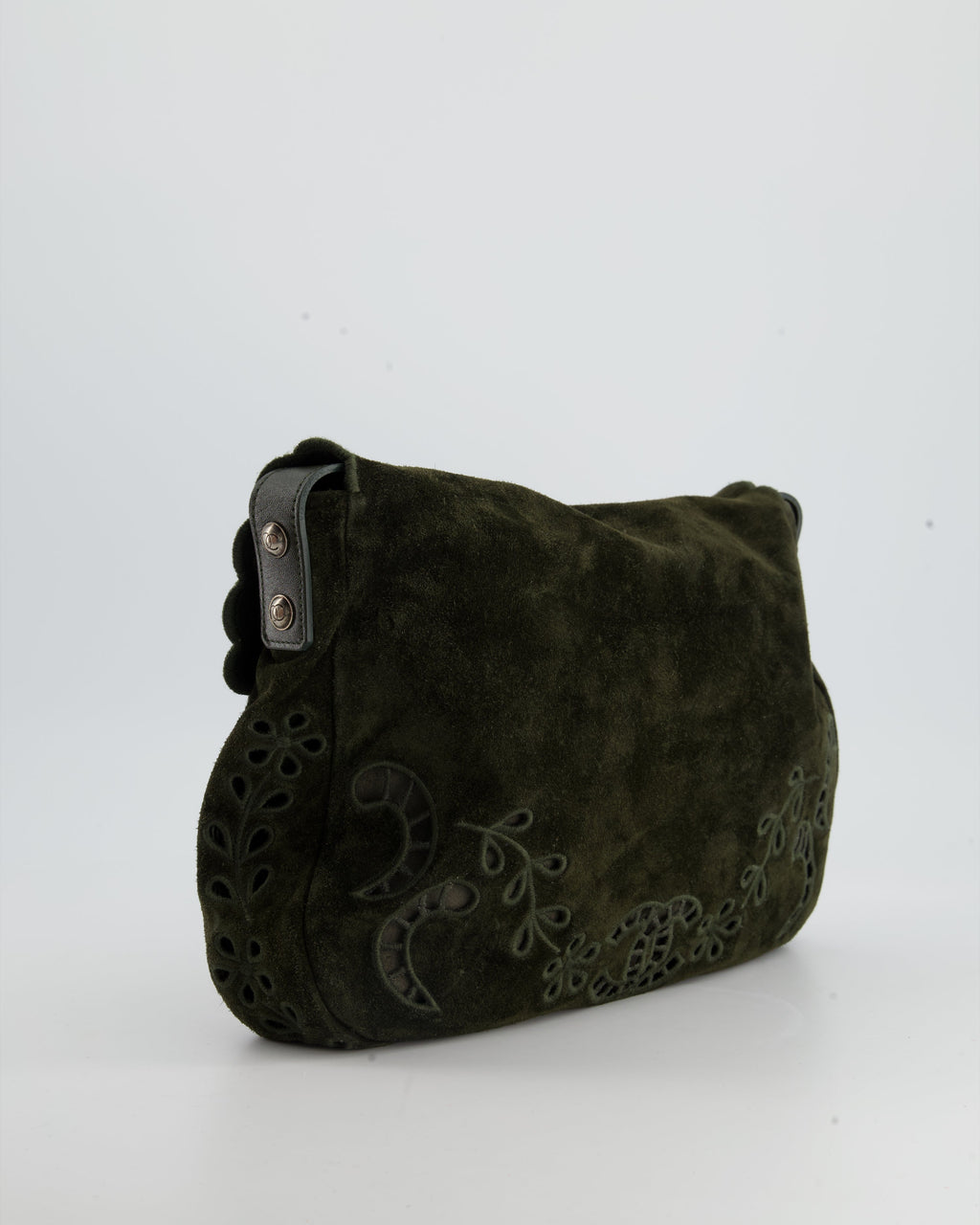 Chanel Khaki Suede Paisley Embroidered CC Messenger Bag with Ruthenium Hardware