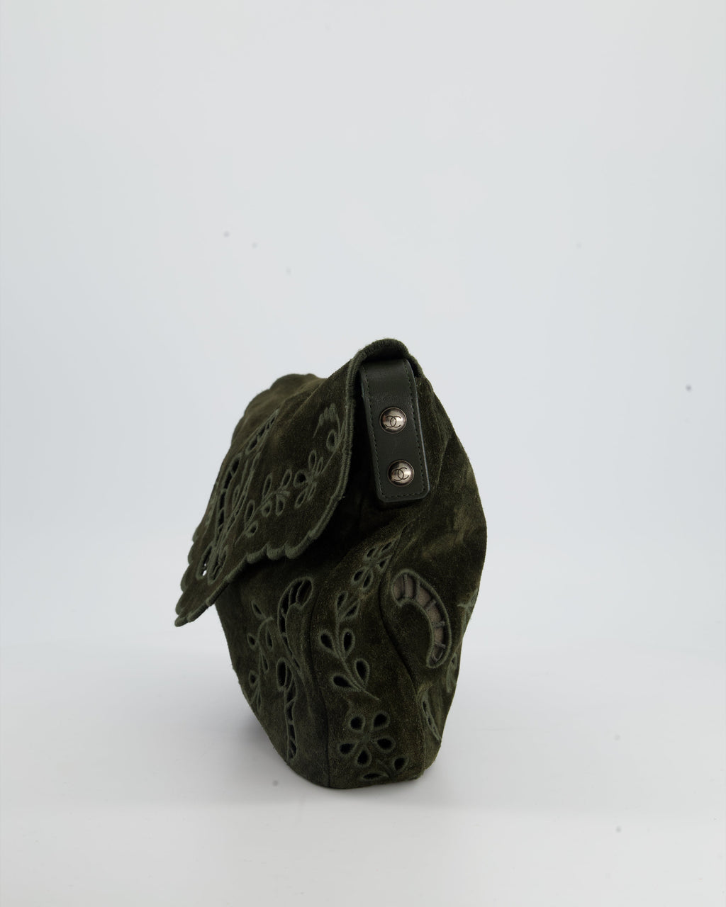 Chanel Khaki Suede Paisley Embroidered CC Messenger Bag with Ruthenium Hardware