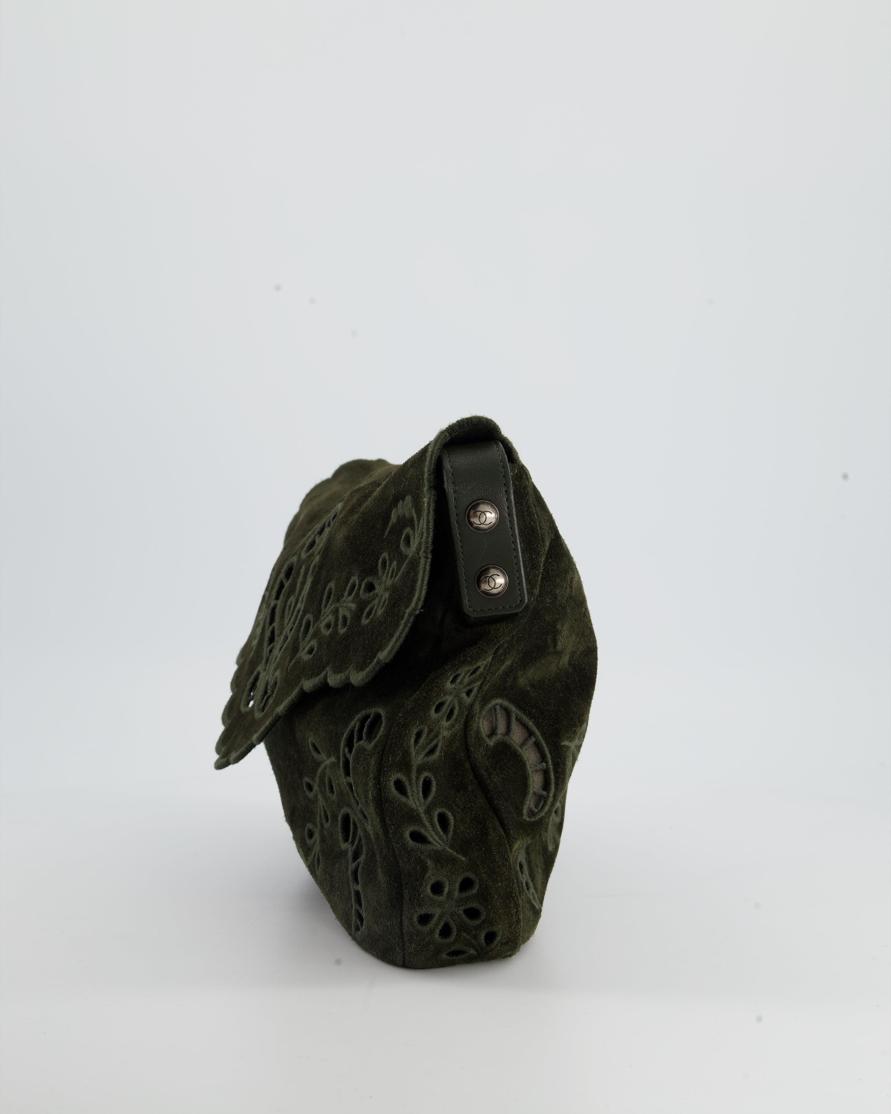 Chanel Khaki Suede Paisley Embroidered CC Messenger Bag with Ruthenium Hardware